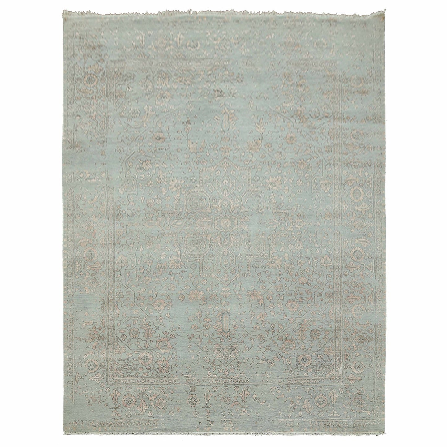 9'X12' Gray Zoroastrian Seeripe Design Wool And Silk Hand Knotted Rug