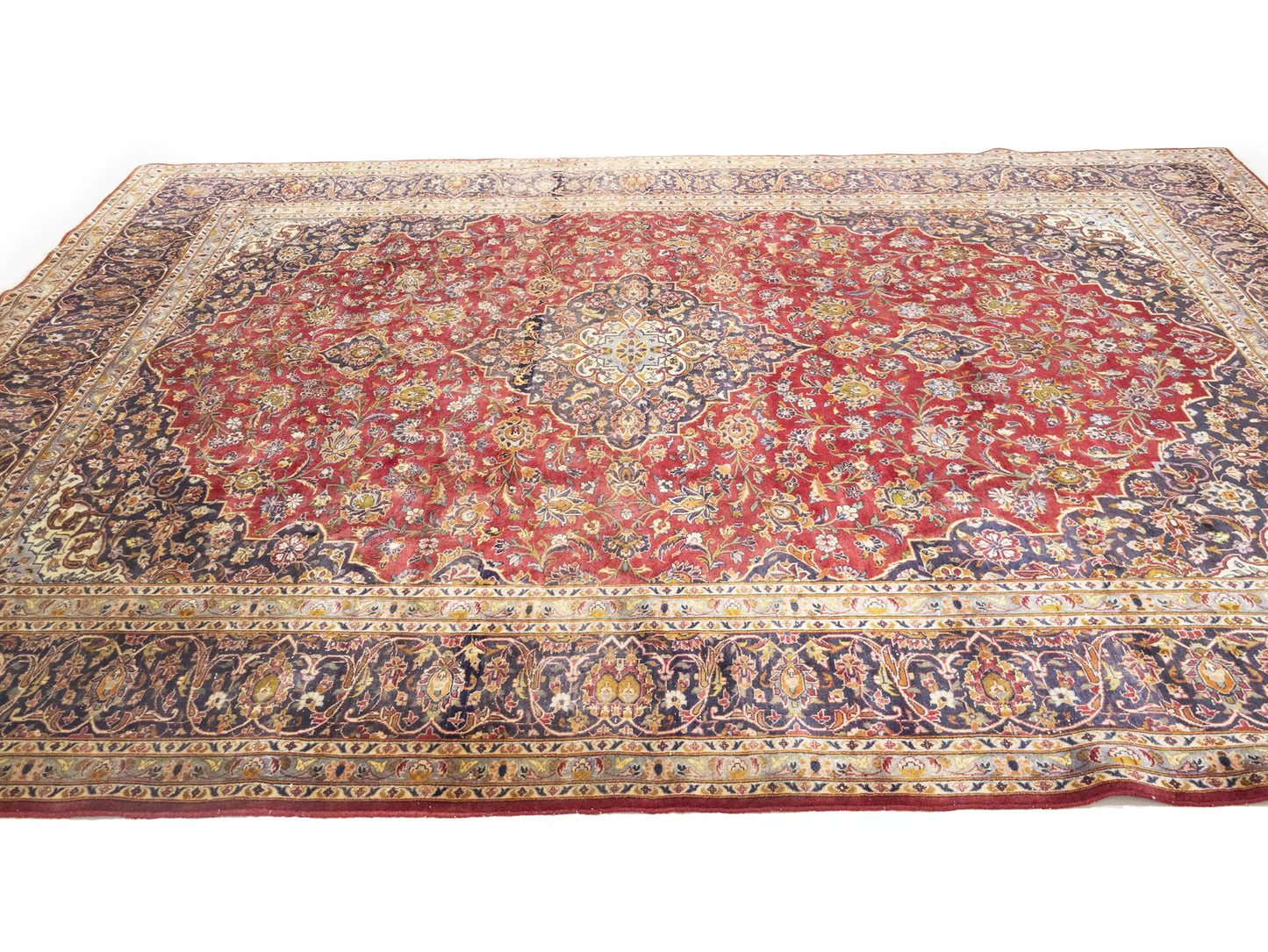 Semi-Antique Red Traditional Floral Handmade