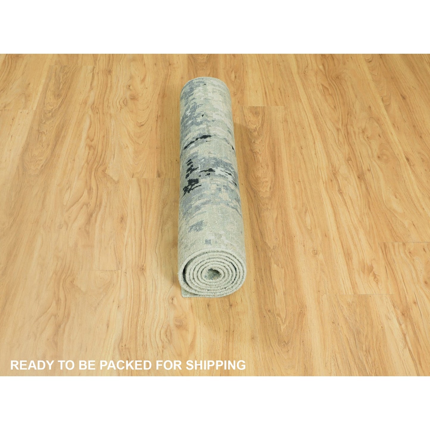 2'8"X7'10" Hand Knotted Silver Blue Modern Abstract Design Runner Rug