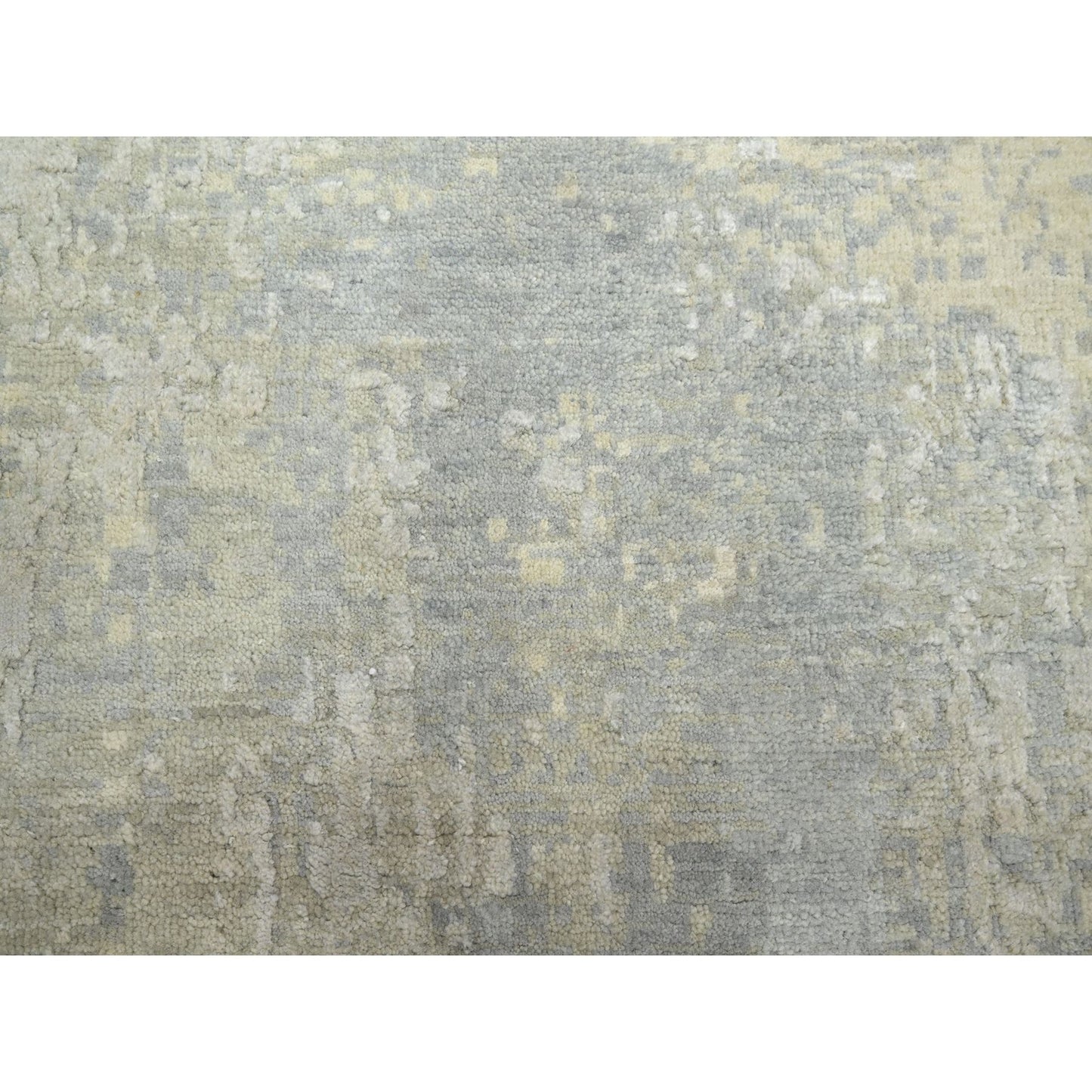 11'10"X11'10" Gray Abstract Design Wool And Silk Hand Knotted Round Rug
