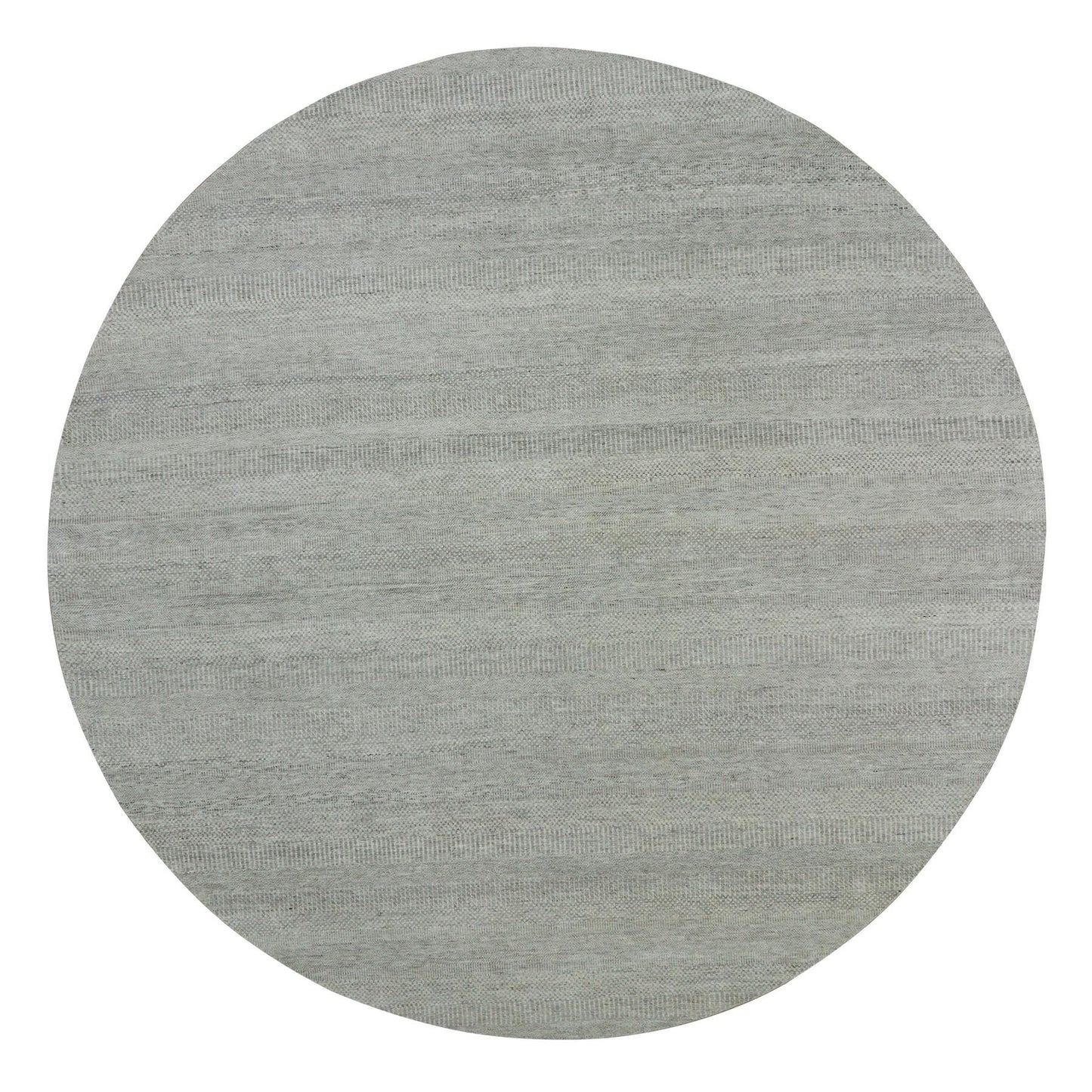 11'X11' Rustic Gray Grass Design Hand Knotted Undyed Wool Round Rug