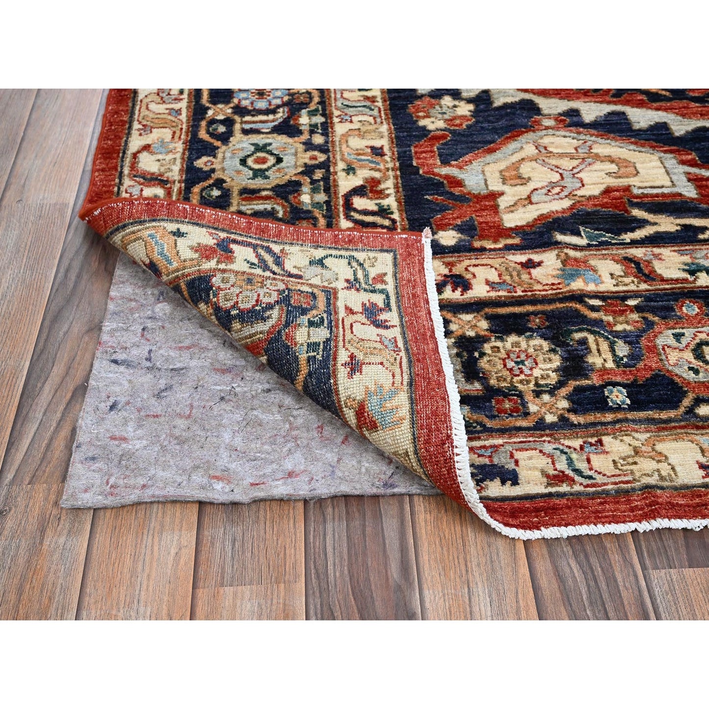 8'1"X9'8" Scarlet Red Peshawar Heris Hand Knotted High Mountain Wool Rug