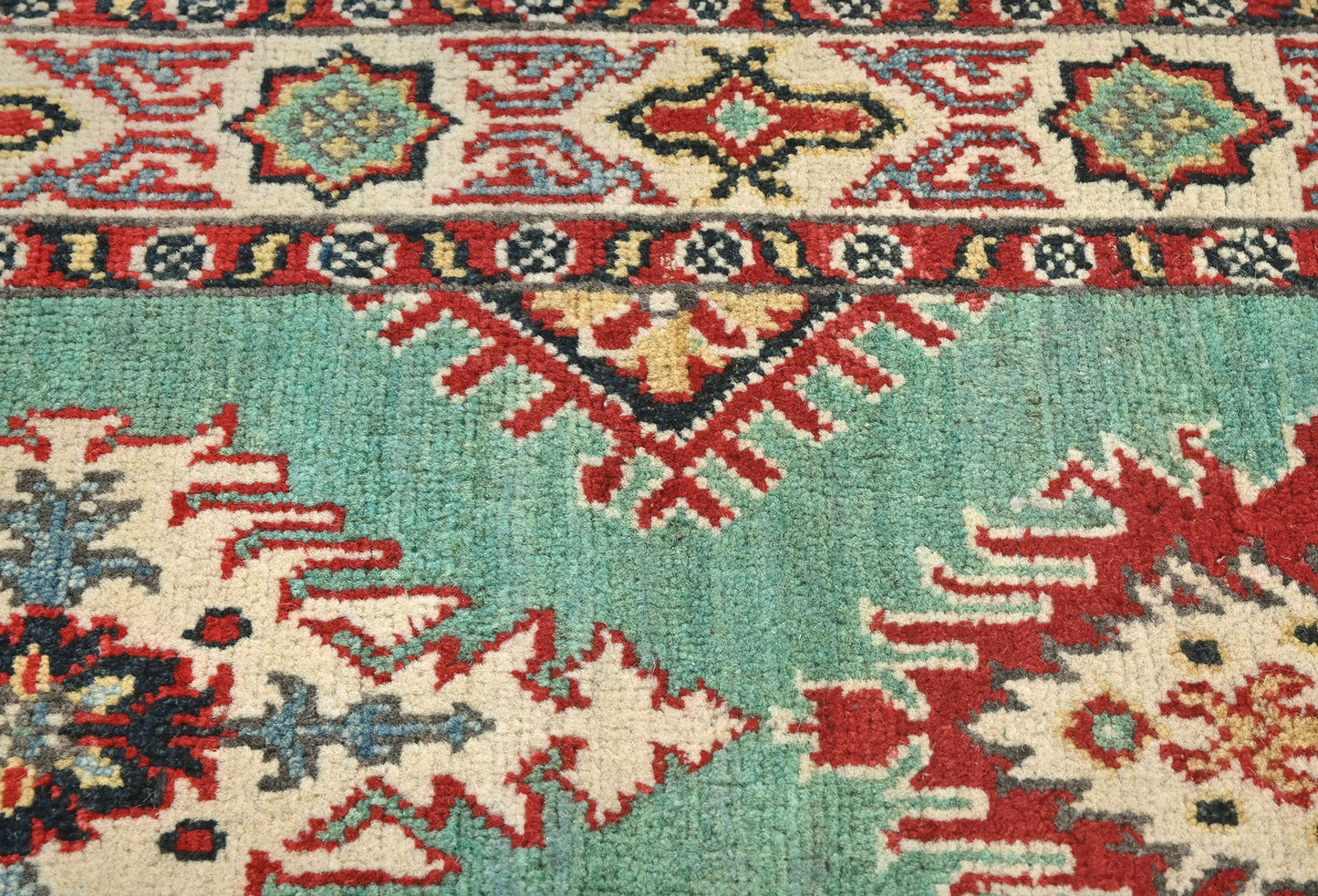 Hand-Knotted Kazak Tribal Runner Rug Geometric
