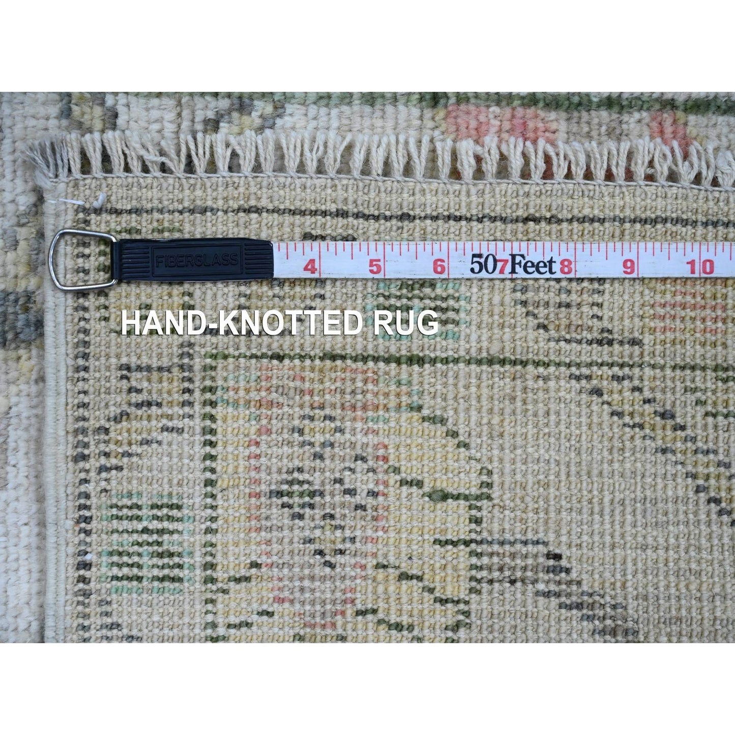 2'X3' White Afghan Angora Oushak Leaf Pattern Hand Knotted Wool Mat Rug