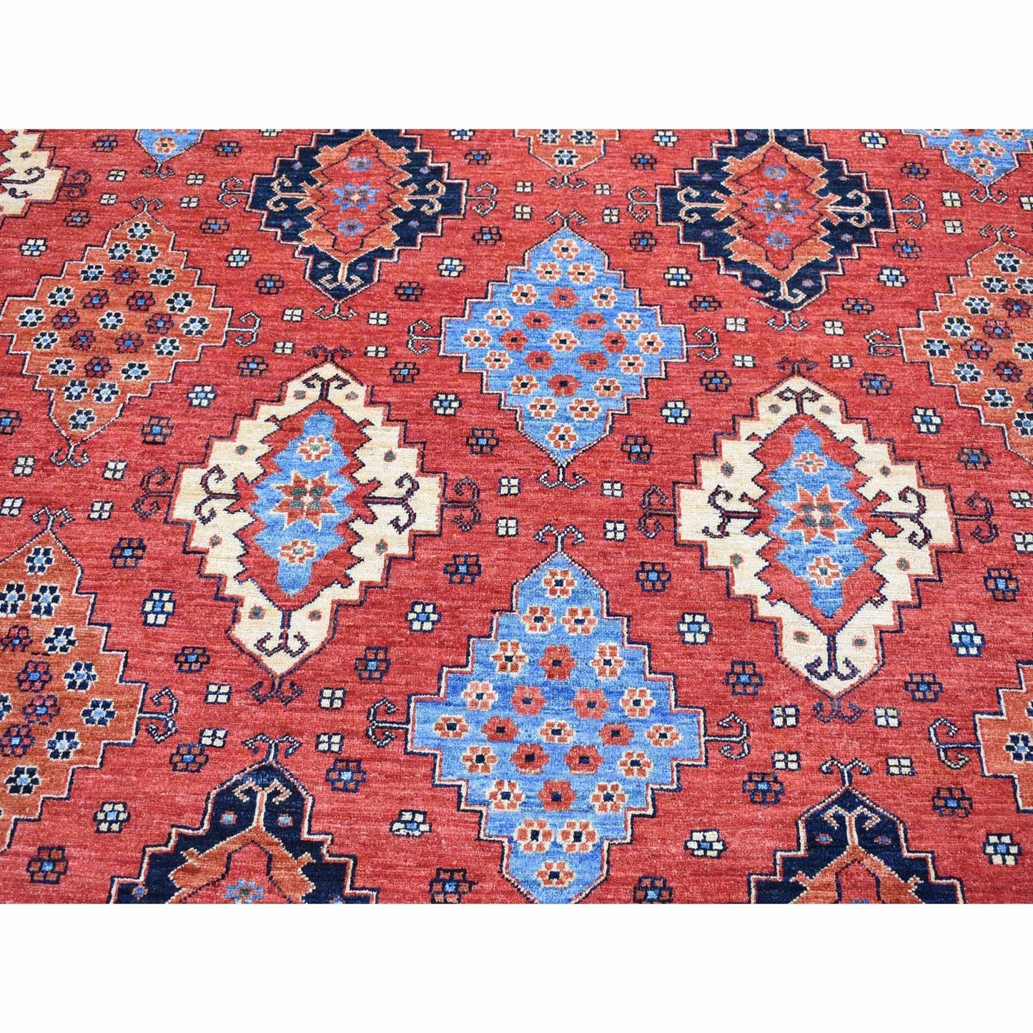 10'X14' Imperial Red Afghan Ersari Pure Wool Hand Knotted Rug