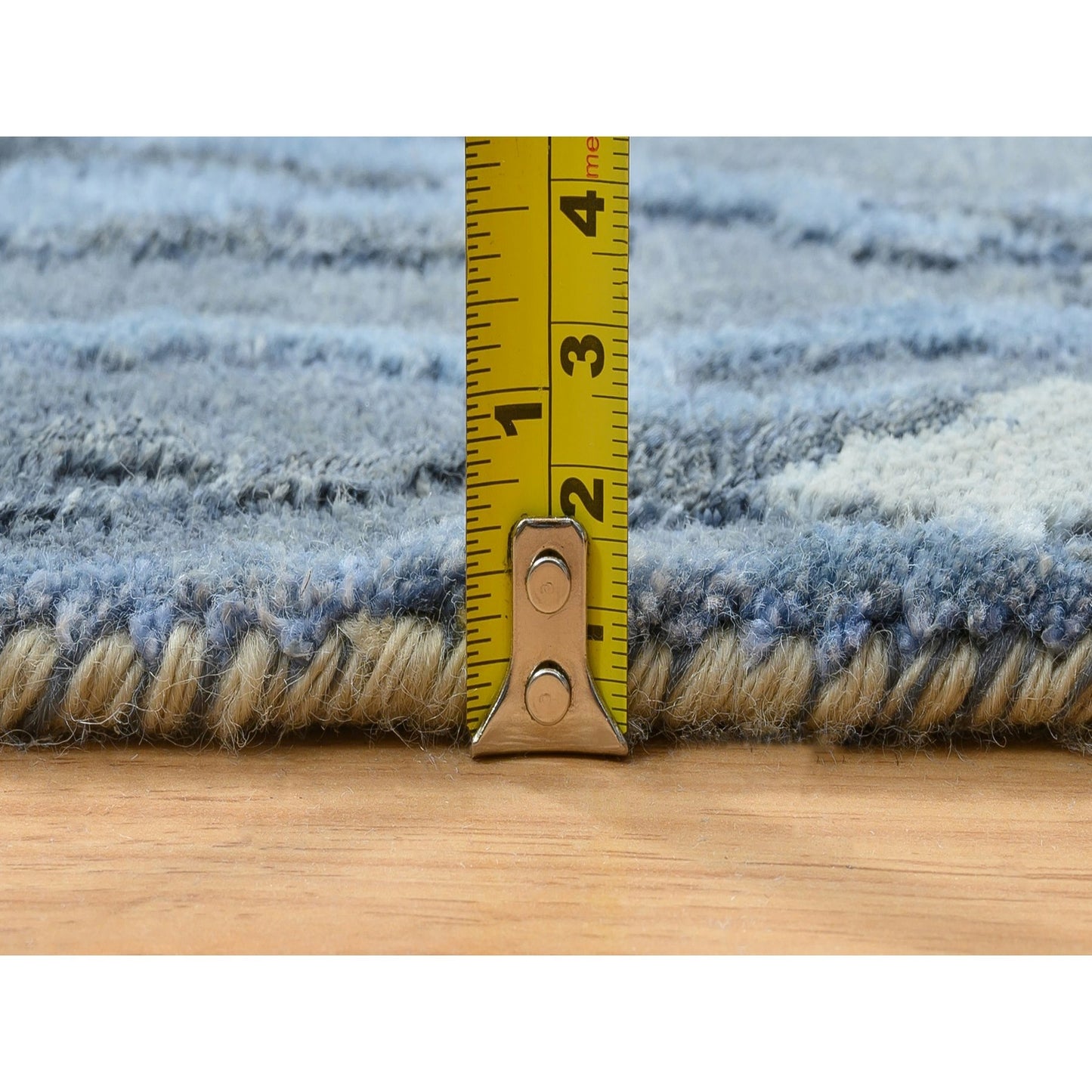 4'2"X11'9" Blue Modern Design Wool And Silk Hand Knotted Wide Runner Rug