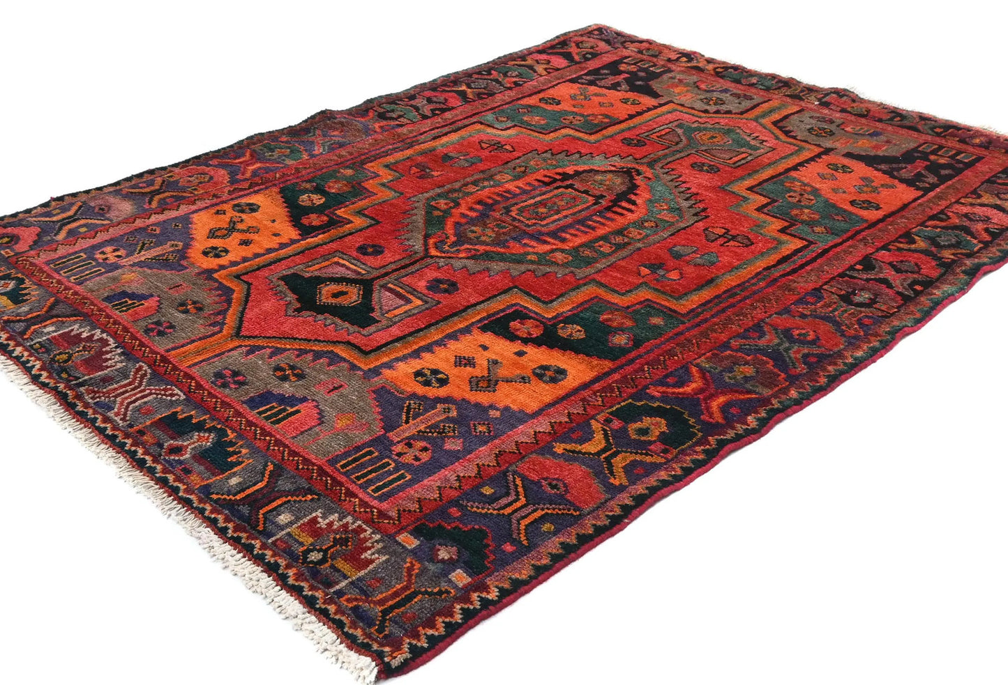 Handmade Vintage Tribal Red Floral Wool 4'8X6'4
