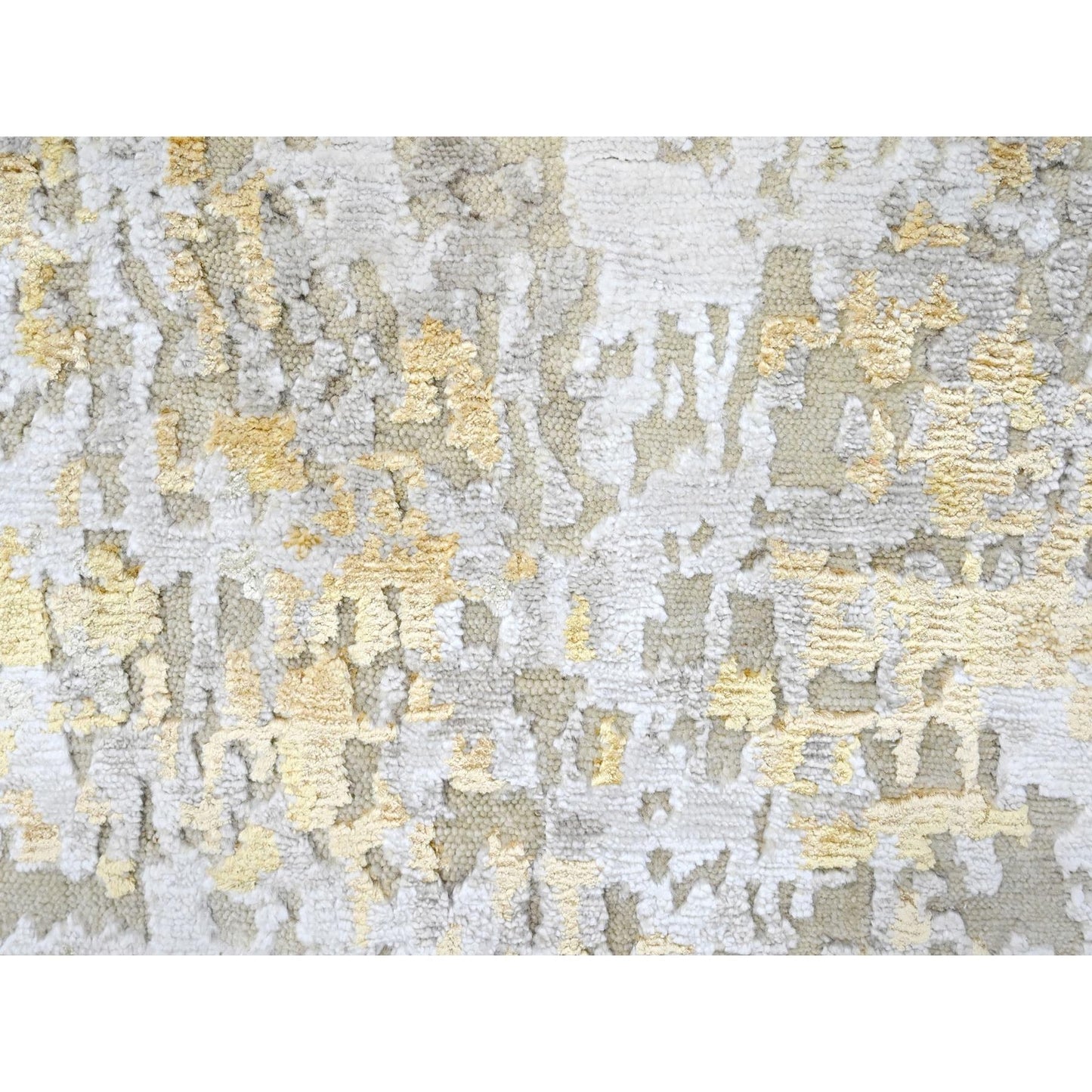 2'6"X6' Beige Abstract Design Wool-Silk Hand Knotted Runner Oriental Rug
