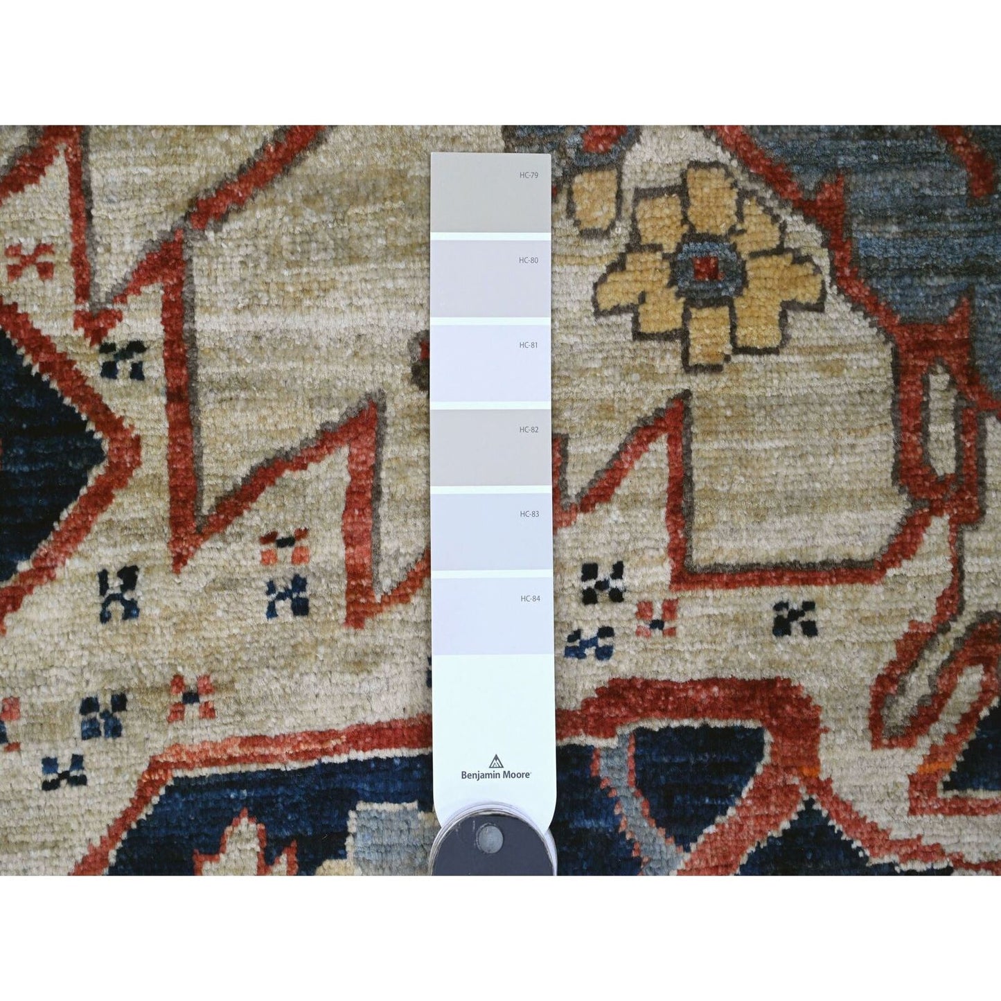 8'2"X10' Brown With Blue Hand Knotted Aryana Seeripe Heris Pure Wool Rug
