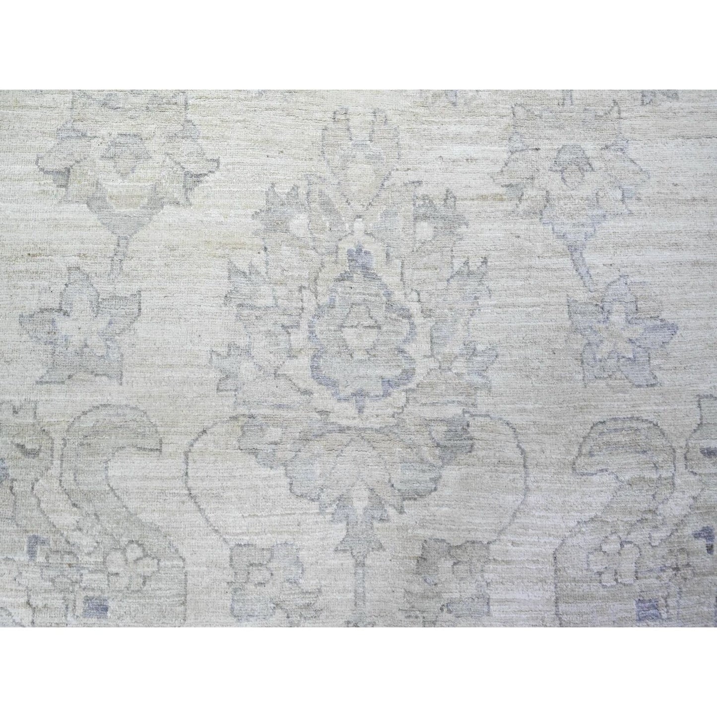 11'8"X15' Dove White Wool White Wash Peshawar Hand Knotted Oversized Rug