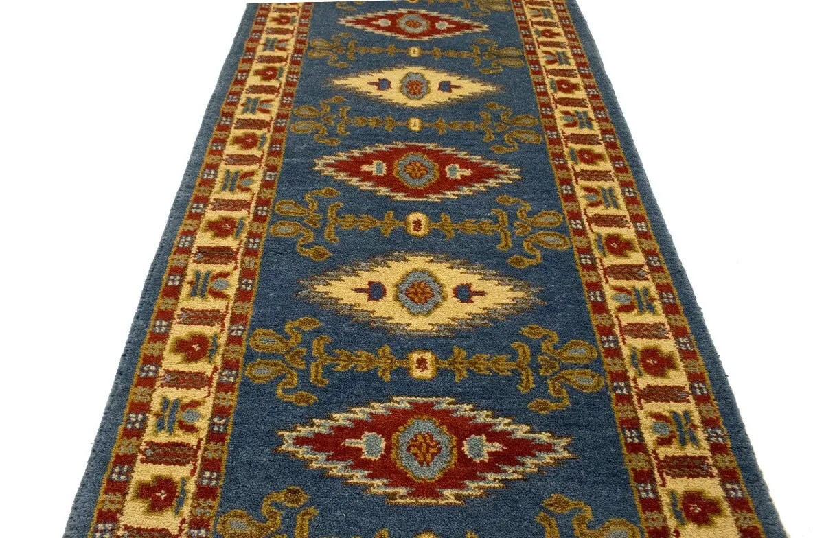 Vintage Style Geometric Kazak Runner Rug Oriental