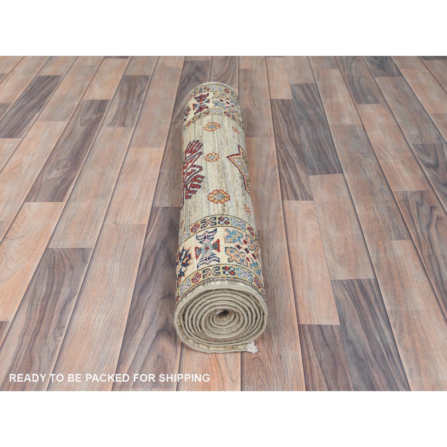 2'10"X8'3" Ecru Color Wool Hand Knotted Afghan Super Kazak Runner Rug