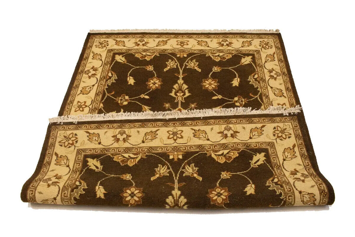 Partially Hand-Woven Brown Floral Sumak Rug