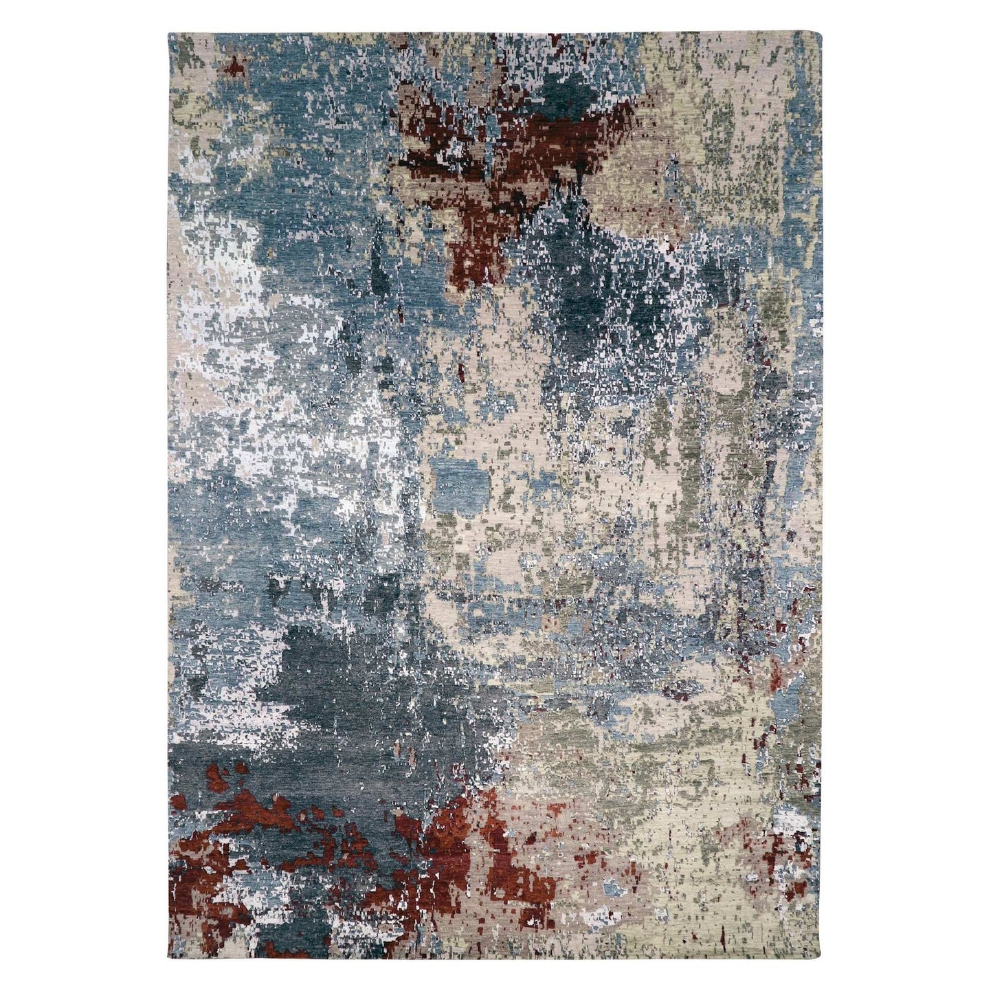 10'X14'2" Bone Gray Natural Wool Hand Knotted Abstract Design Rug