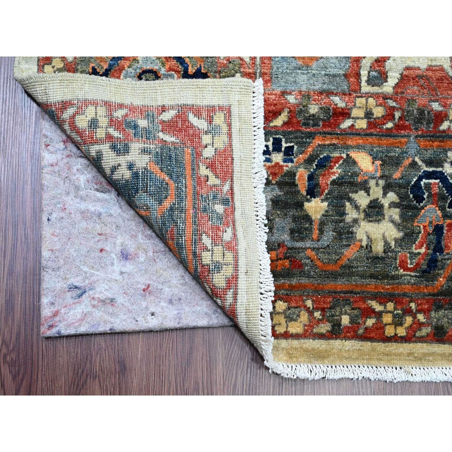 8'2"X10' Brown With Blue Hand Knotted Aryana Seeripe Heris Pure Wool Rug