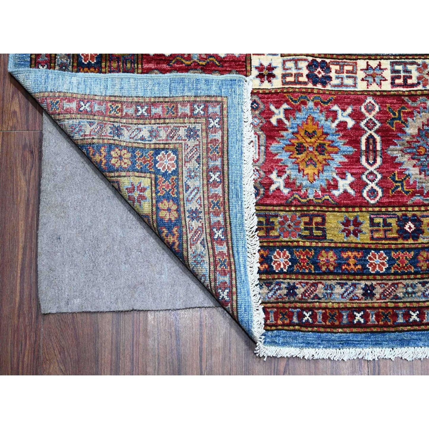 10'2"X13'8" Blue Hand Knotted Super Kazak All Over Motifs Oriental Rug