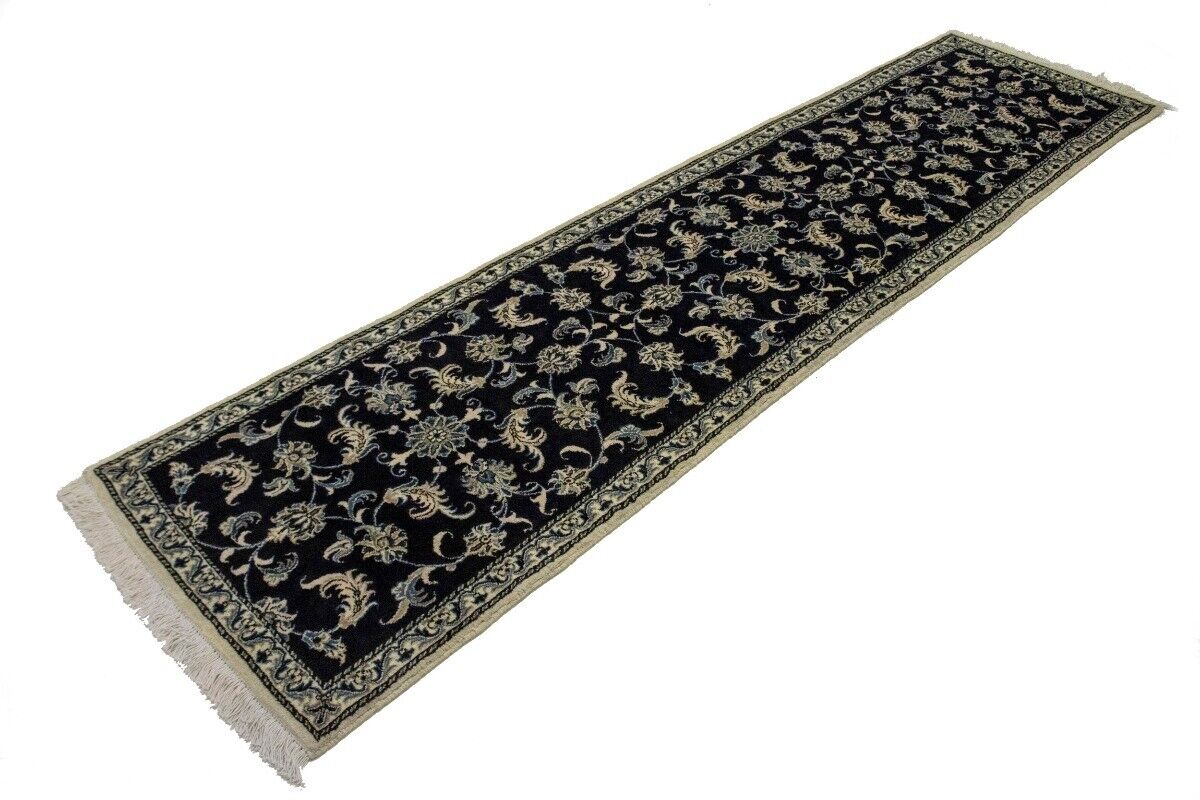 Vintage Oriental Runner Rug Allover Floral Navy