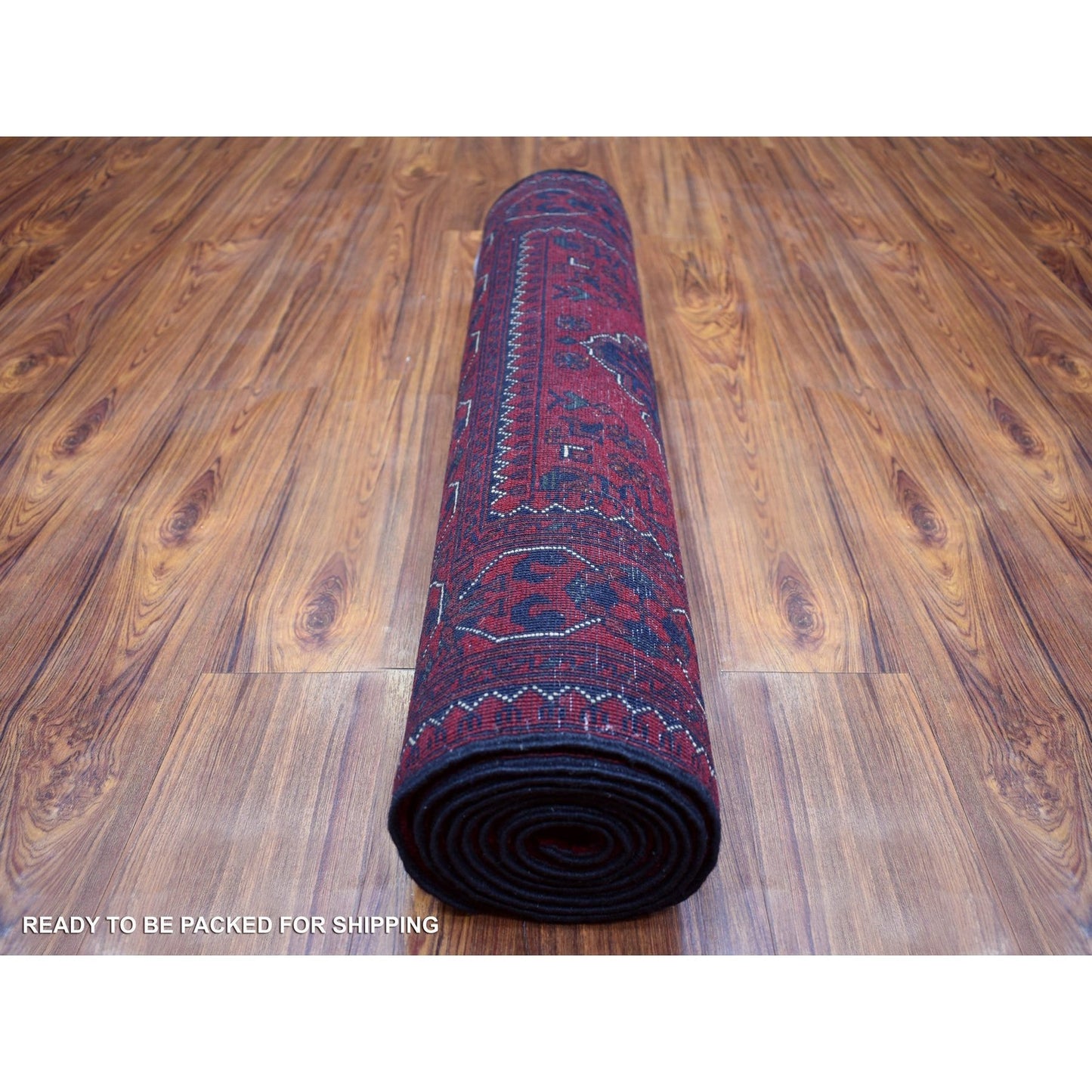 3'X9'6" Deep Red Shiny Wool Hand Knotted Afghan Khamyab Runner Rug