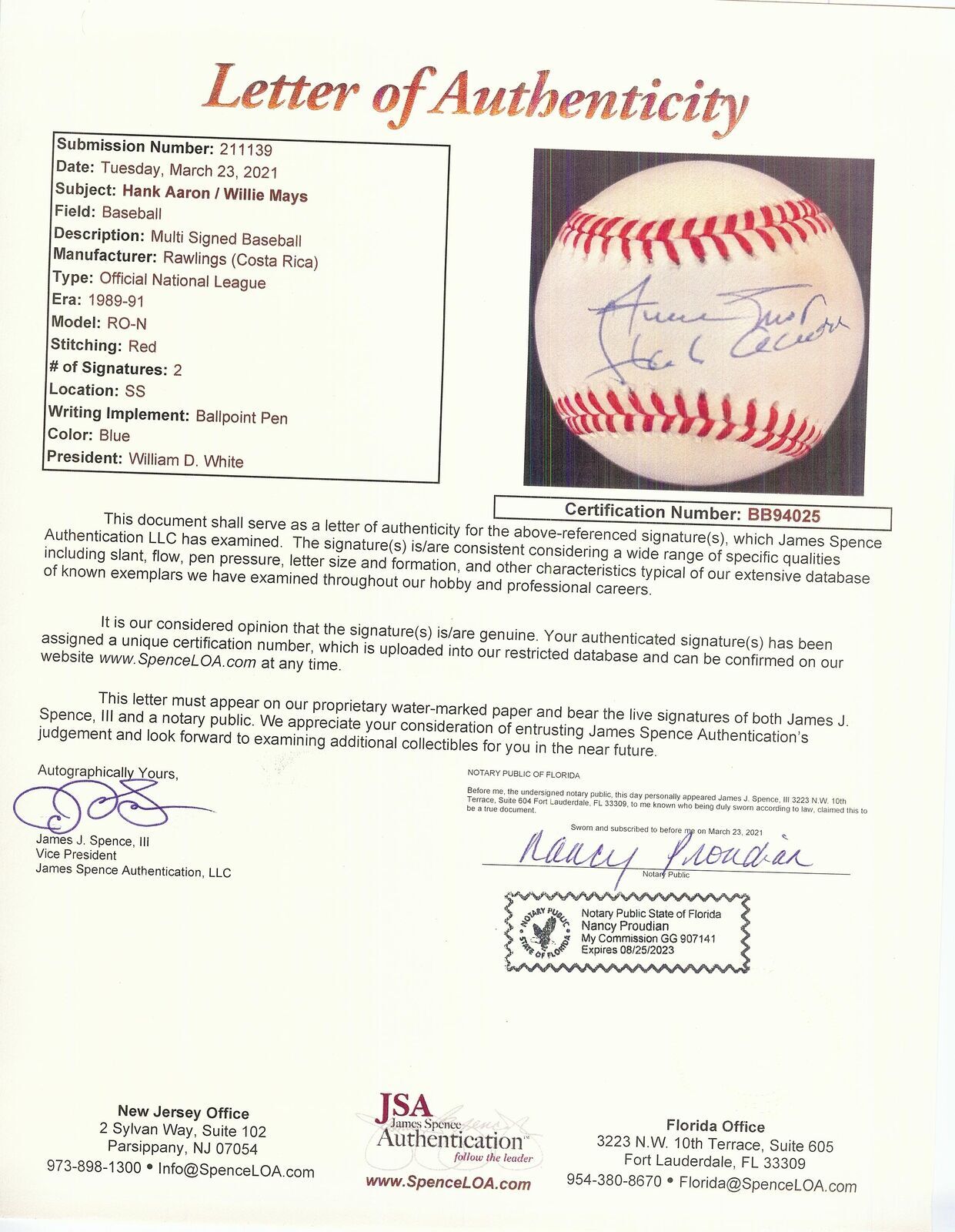 Hank Aaron Hof & Willie Mays Hof Dual-Autographed