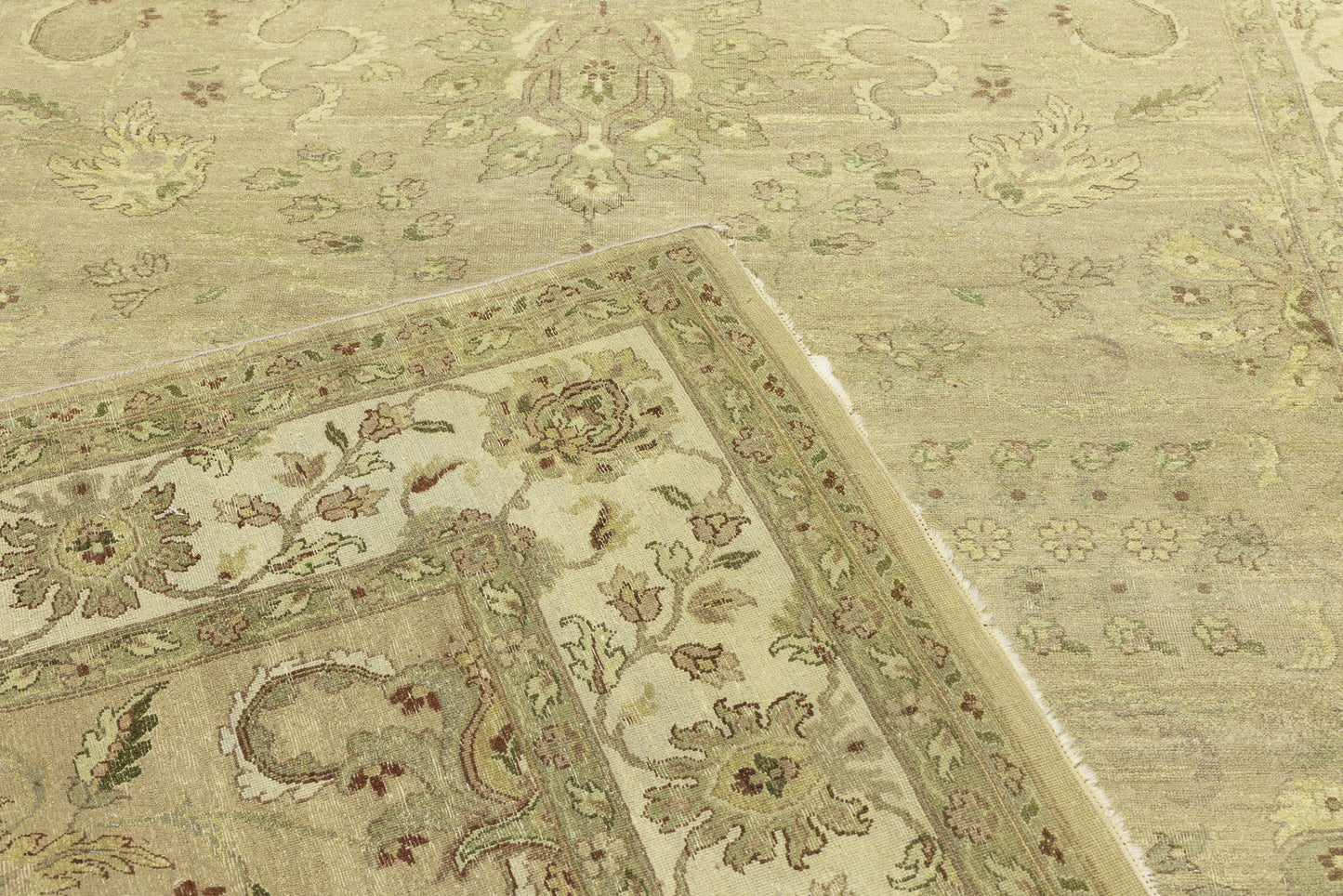 Hand-Knotted Wool Oriental Rug Large Distressed