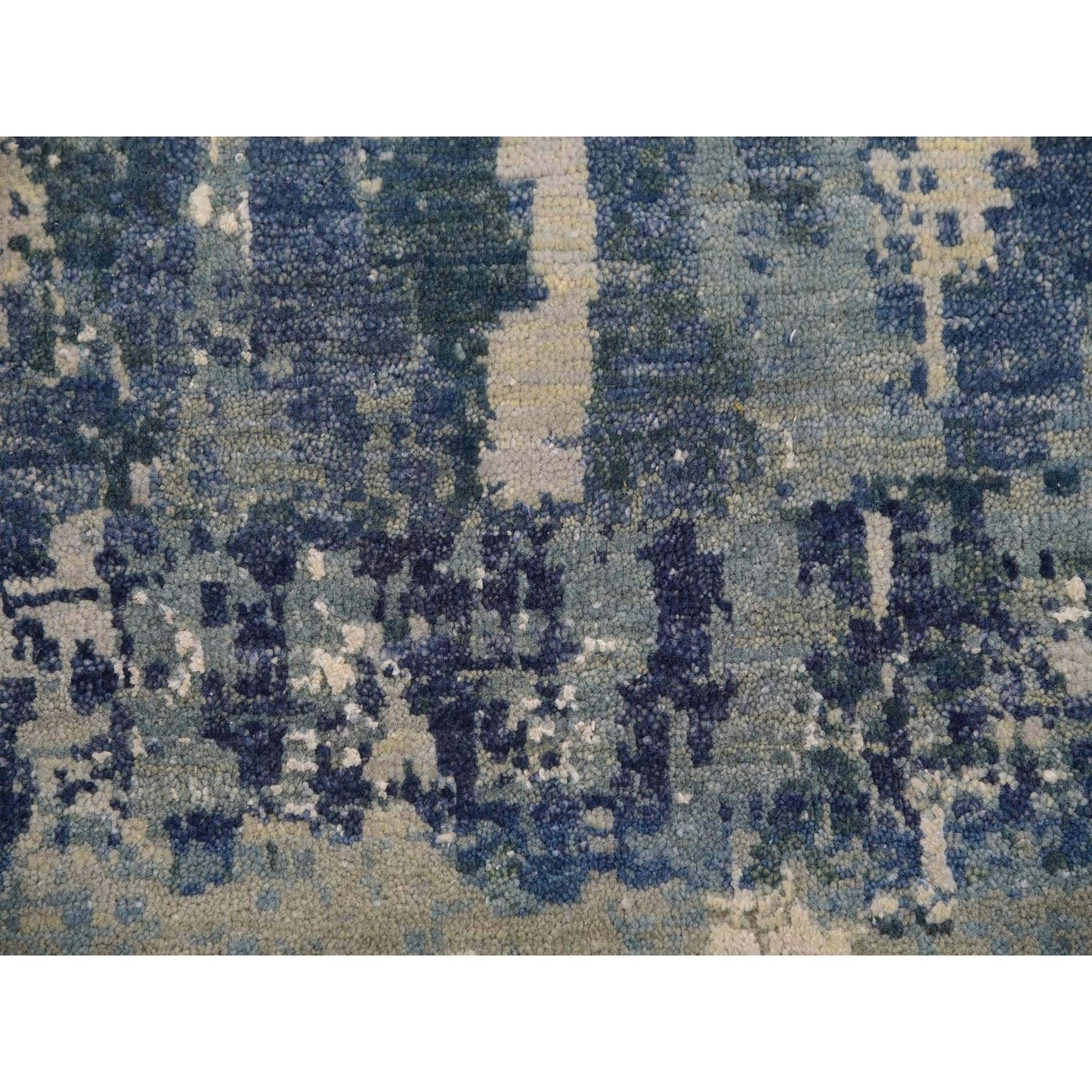 12'X12' Grotto Blue Abstract Design Silk And Wool Hand Knotted Square Rug