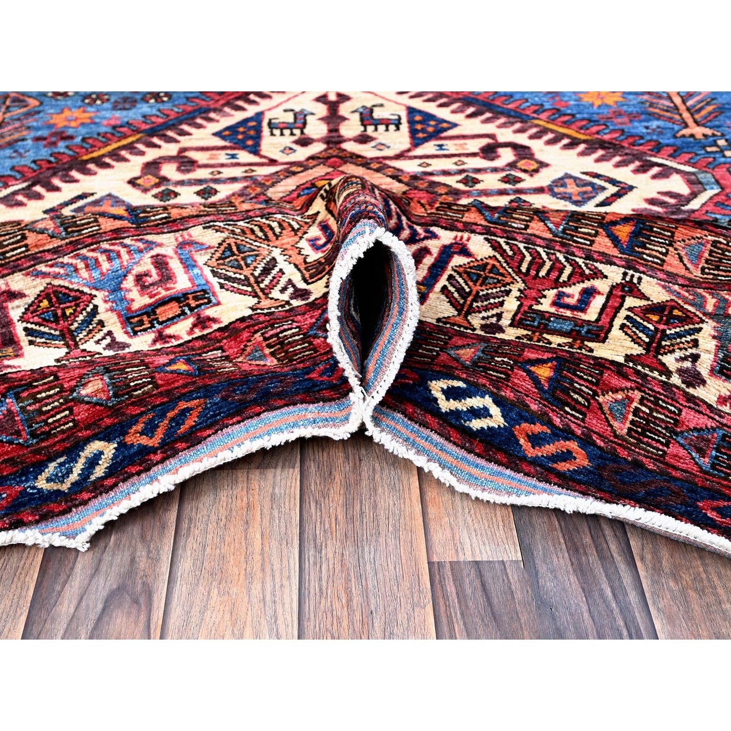 9'5"X12'1" Blue Antique Caucasian Design Revival Hand Knotted Pure Wool Rug