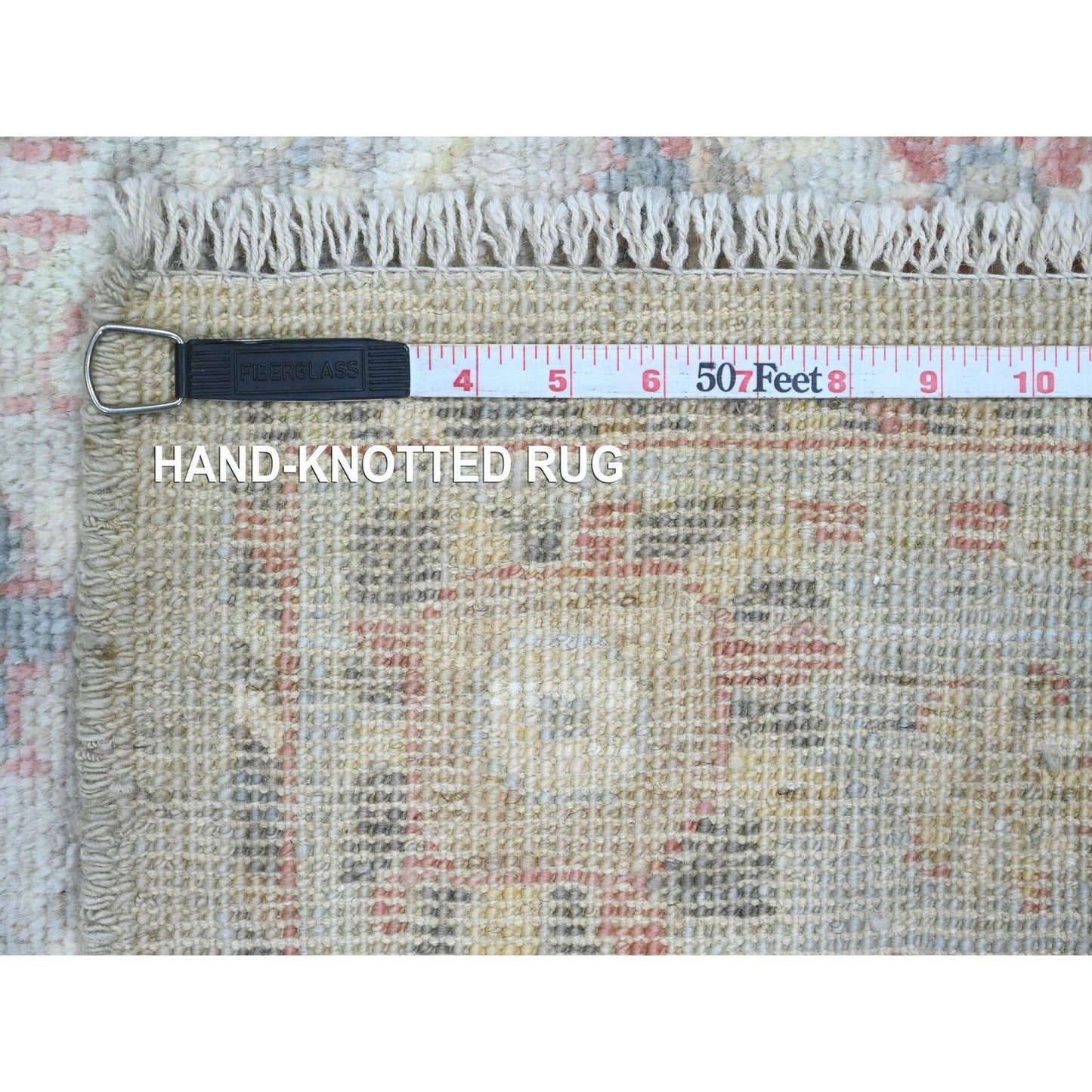 4'2"X9'10" Gray Angora Oushak Vines Design Hand Knotted Wool Runner Rug