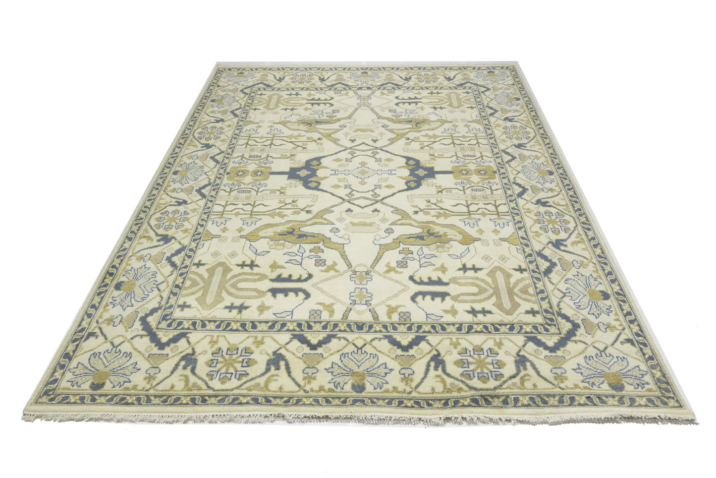 Handmade Oushak Oriental Rug Wool Carpet Floral