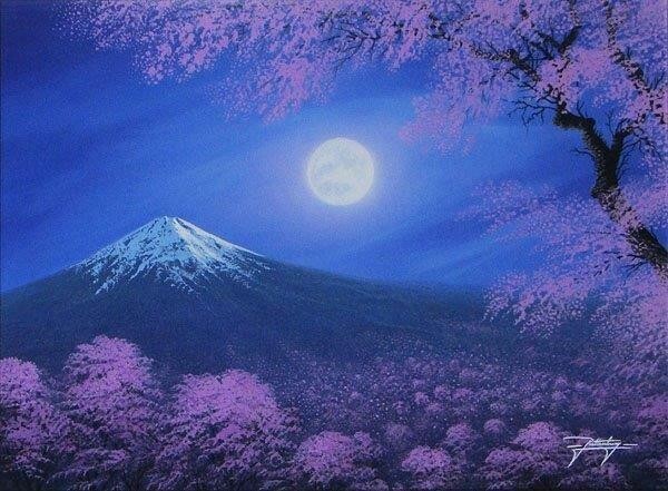 Jon Rattenbury Original Acrylic Painting On Canvas Signed Framed Cherry Blossoms