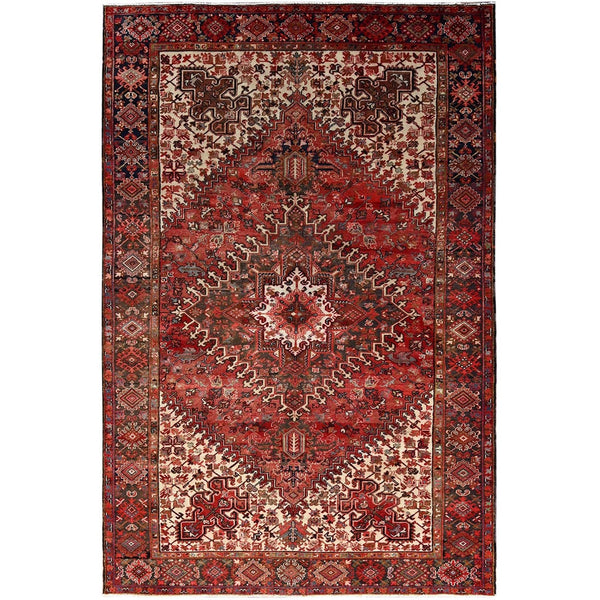 7'10"X11'10" Bills Red Heris Zoroastrian Hand Knotted Wool Oriental Rug