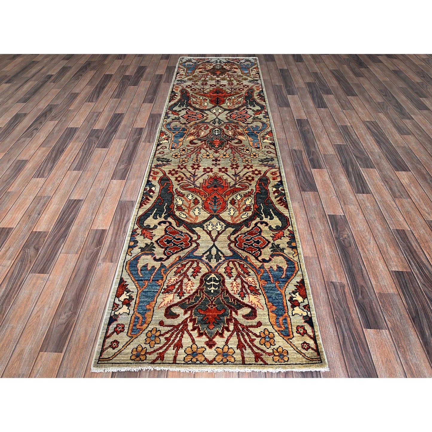 2'9"X9'10" Castle Gray Bijar Garus Design All Wool Hand Knotted Runner Rug
