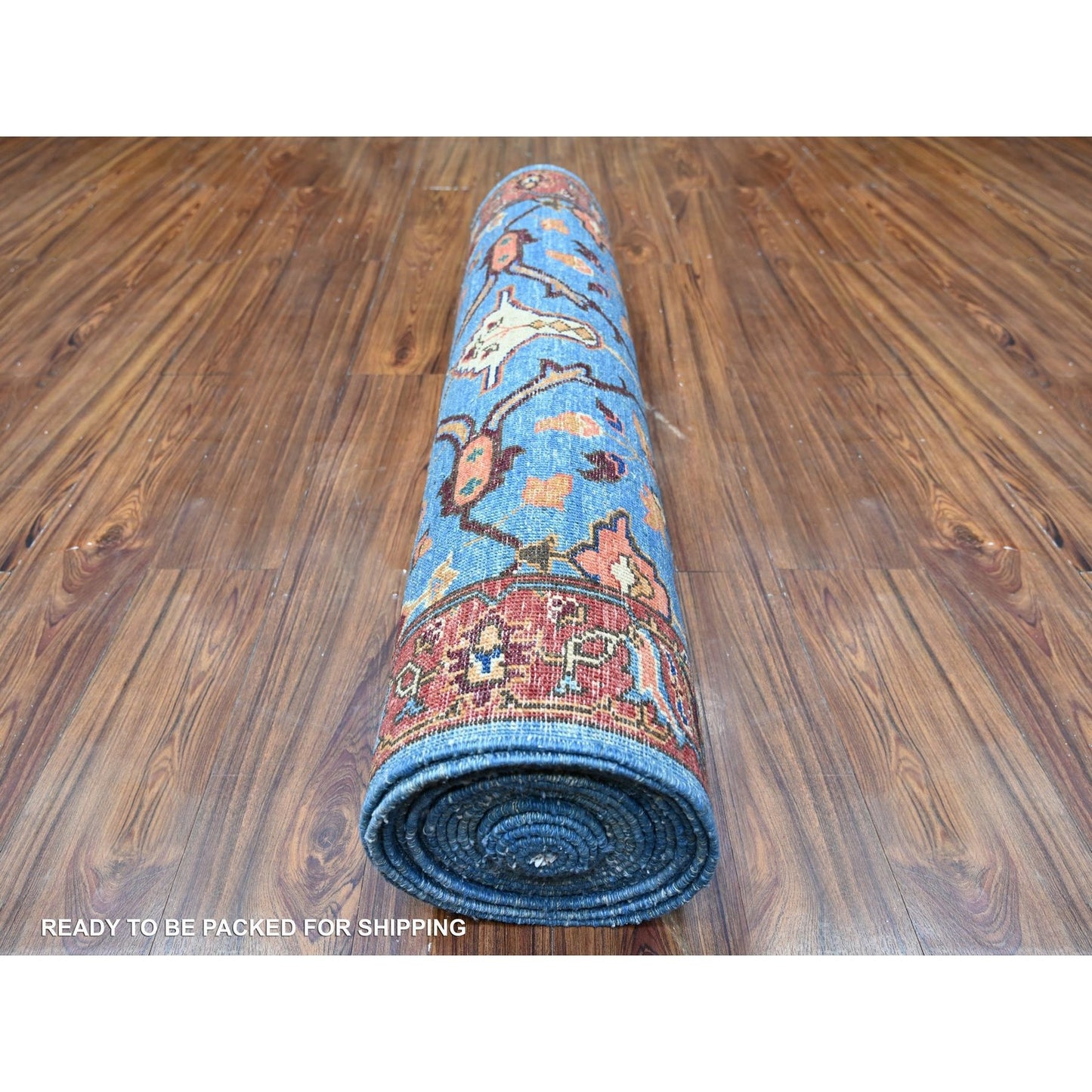 3'7"X21'8" Blue Fine Aryana Hand Knotted Natural Dyes Runner Oriental Rug