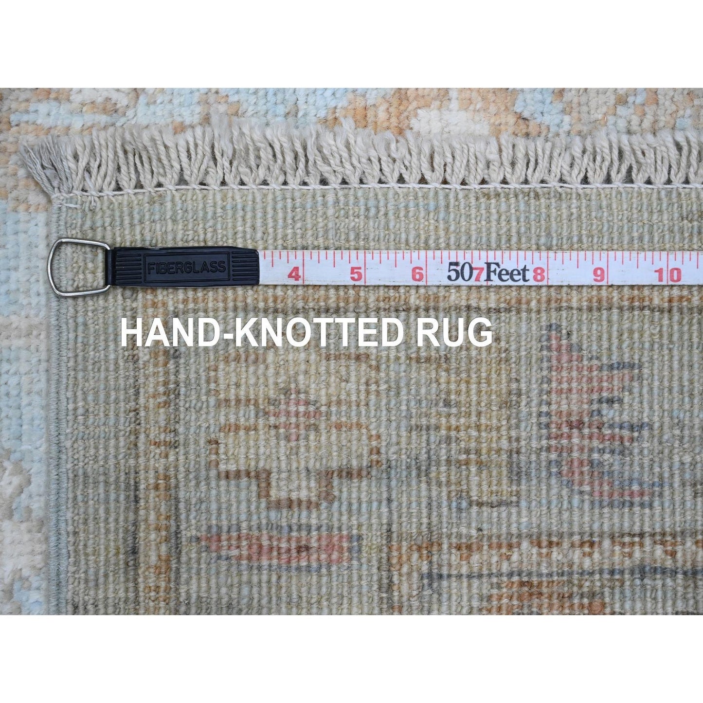 2'10"X9'10" Blue Pure Wool Afghan Angora Oushak Hand Knotted Runner Rug