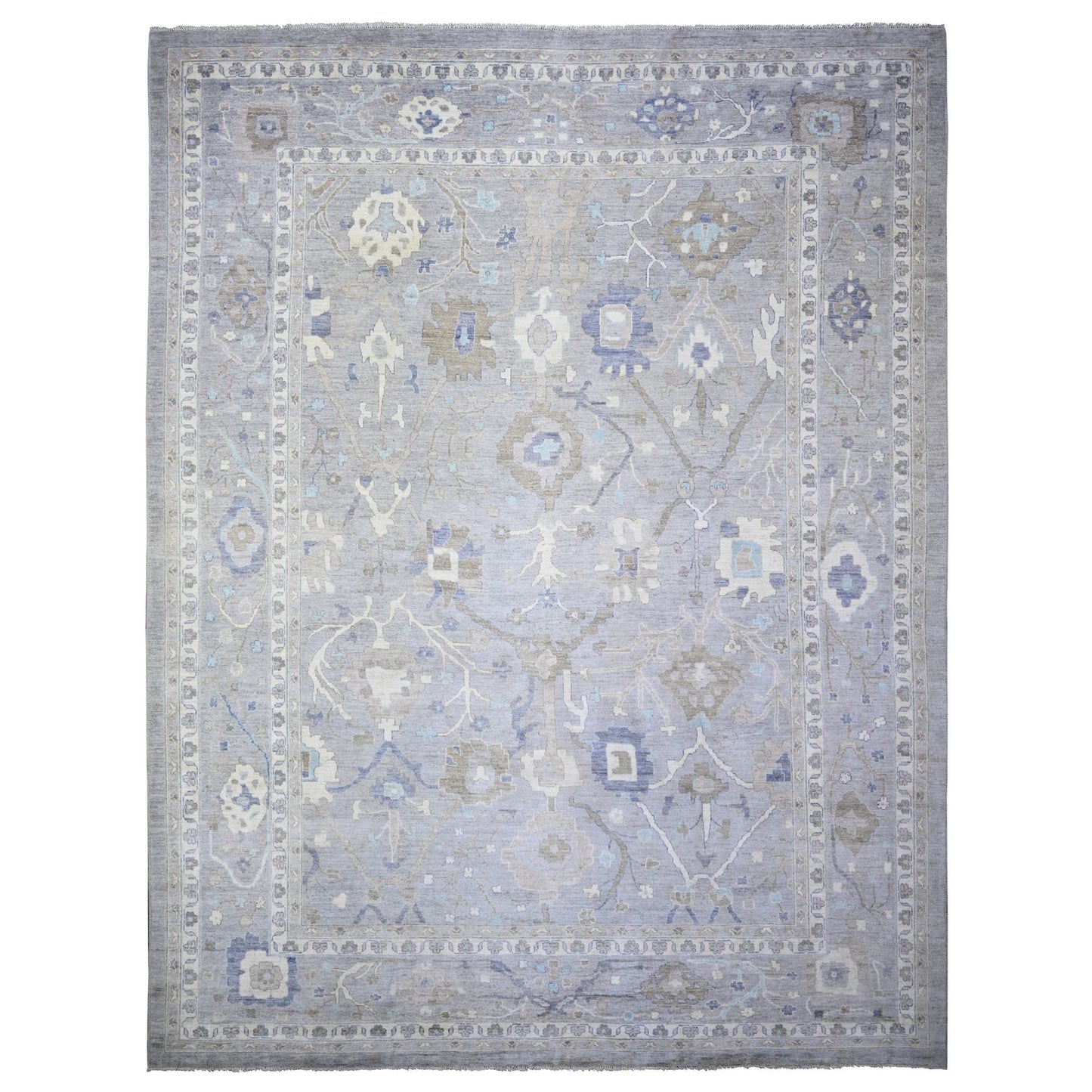 12'X15'6" Gray Hand Knotted Afghan Angora Oushak Pure Wool Oversized Rug