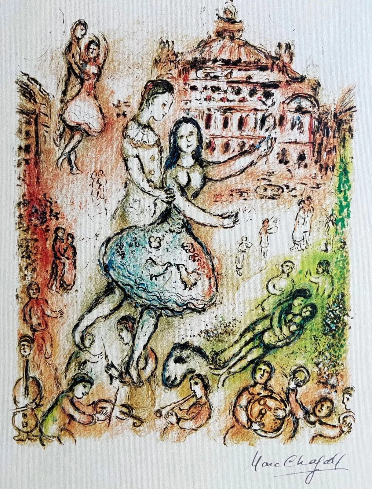 Marc Chagall Signed Mourlot Coa Lithograph Op