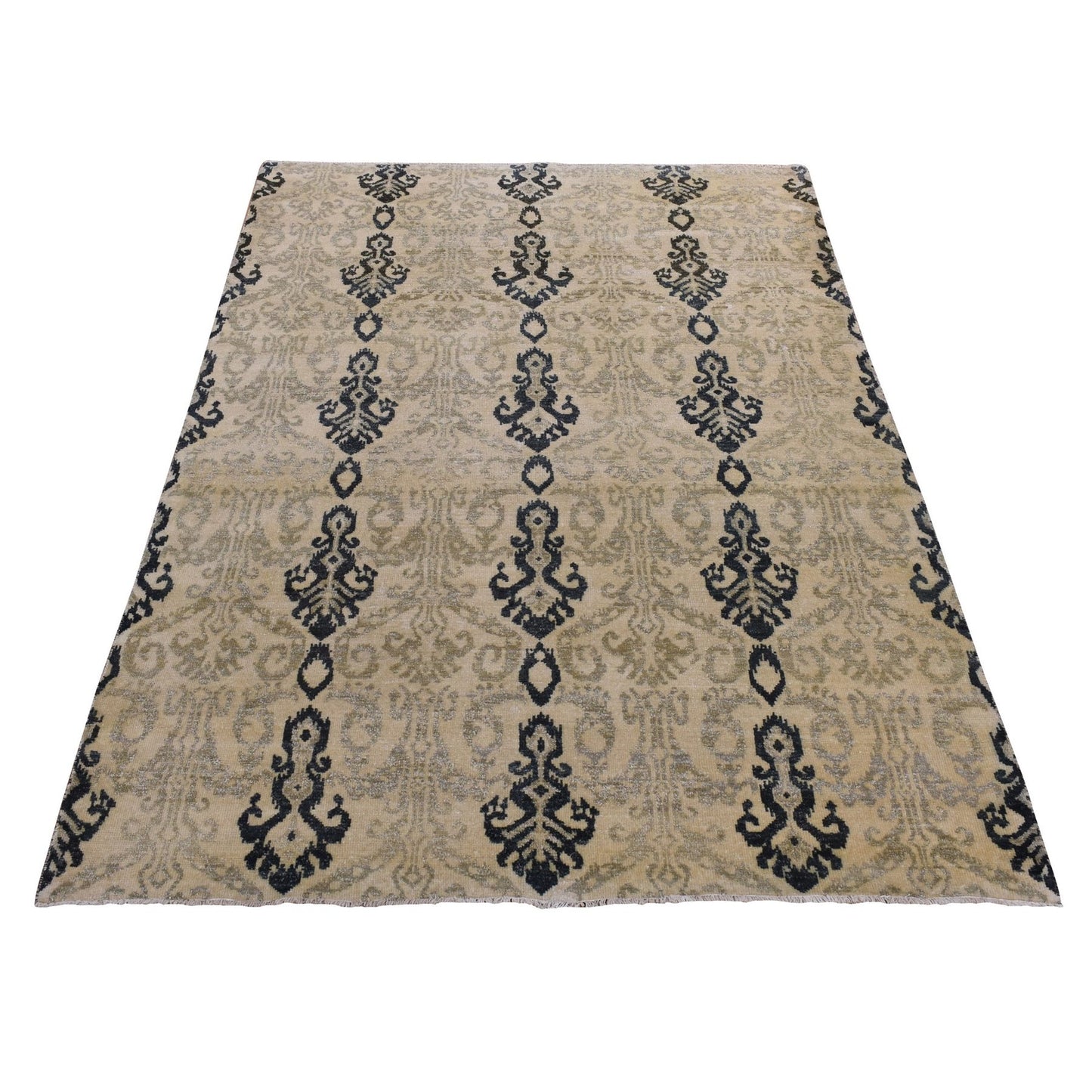 5'10"X8'7" Brown Tone On Tone Ikat Design Pure Wool Hand Knotted Rug