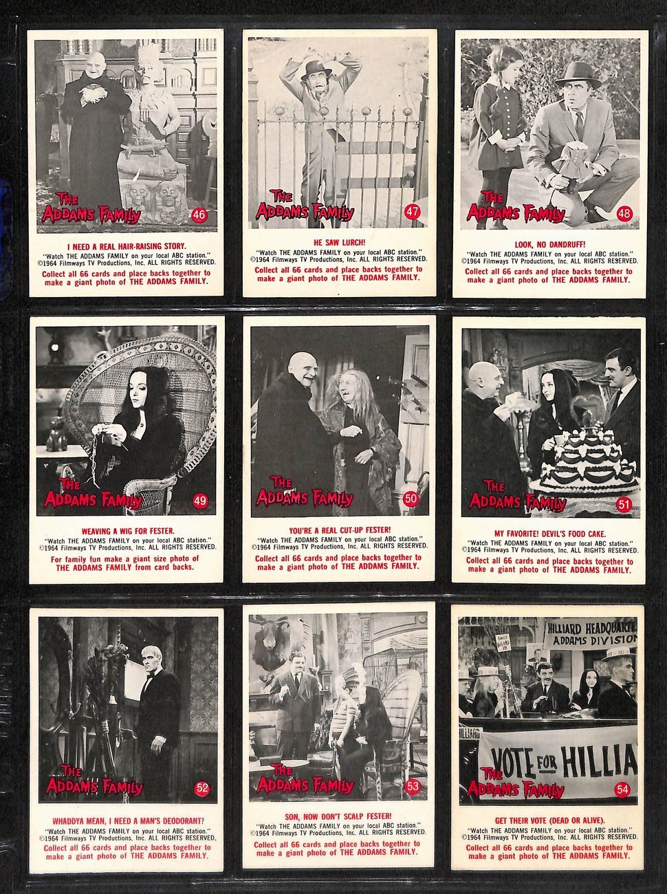 1964 The Adams Family Card Complete Set (1-66) Tv