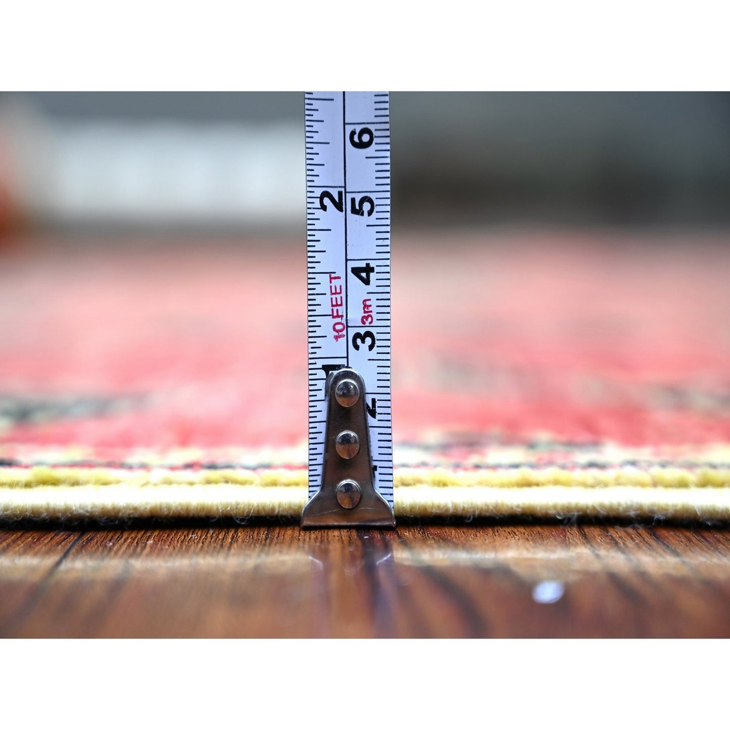 4'X9'10" Crimson Red Fine Peshawar Wool Hand Knotted Oriental Rug