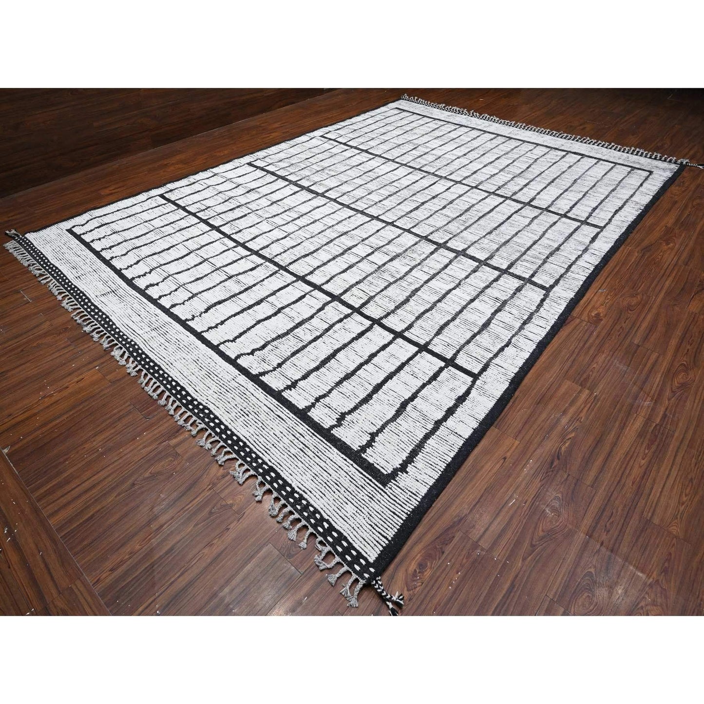 10'X14' Ivory Hand Knotted Moroccan Weave Segment Design Oriental Rug