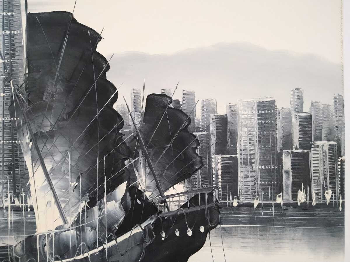 W Chan - Hong Kong Victoria Harbour Original Painting Oil On Canvas Signed