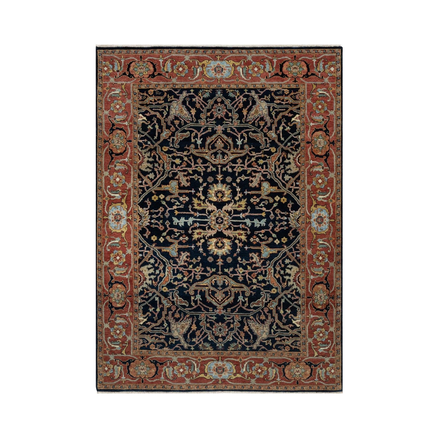 5'X7'2" Blue Natural Dyes All Wool Antiqued Fine Heris Hand Knotted Rug