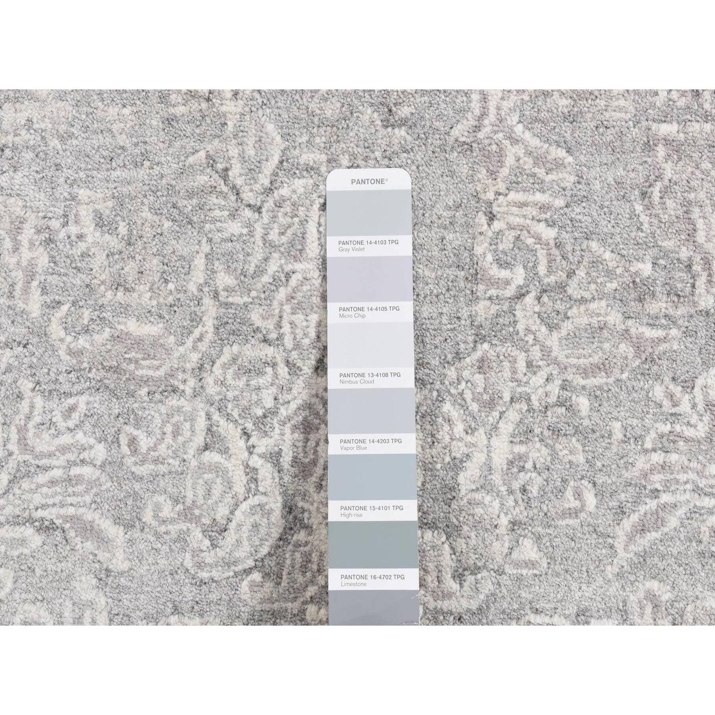 2'5"X7'9" Gray Hand Knotted Tone On Tone Design Wool And Silk Runner Rug