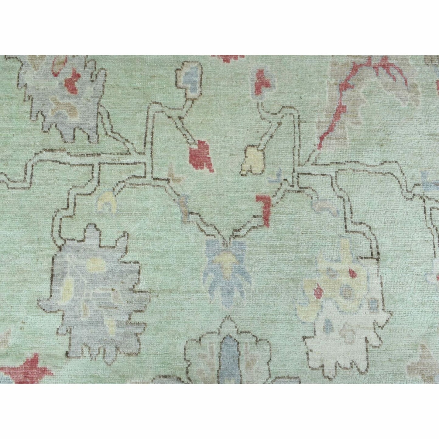 11'9"X17'3" Angora Oushak Soft Wool Hand Knotted Soft Green Oversized Rug