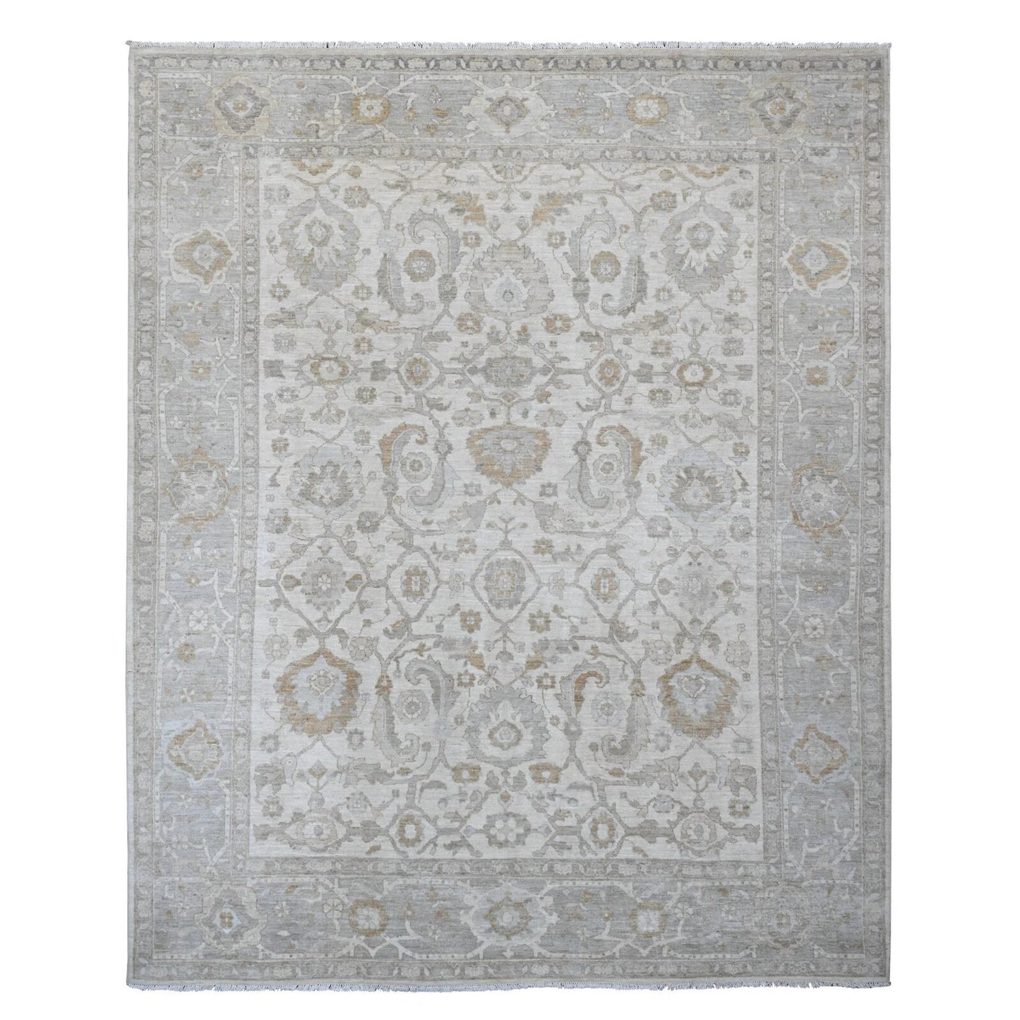 9'X11' White Heris All Over Design Hand Knotted Aryana Grade All Wool Rug
