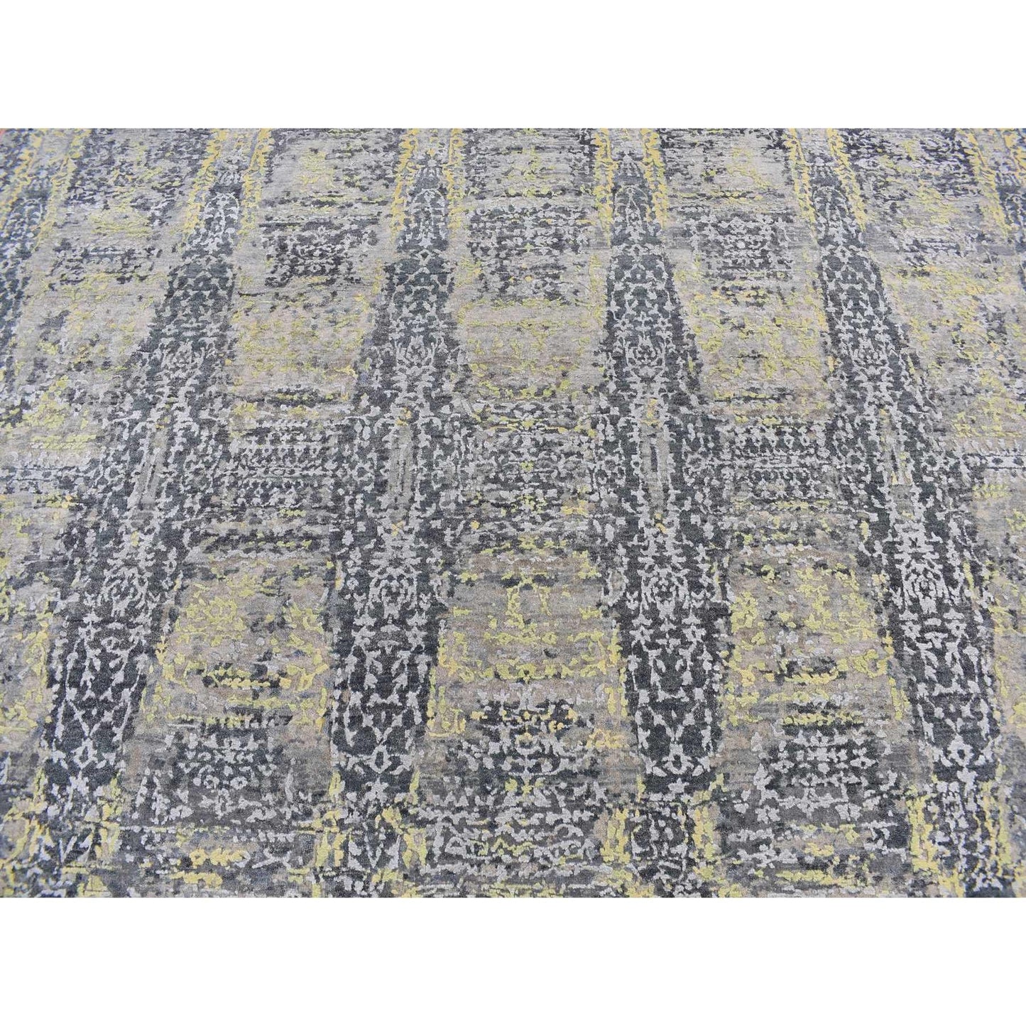8'10"X11'9" Yellow Wool And Silk Transitional Design Hand Knotted Rug