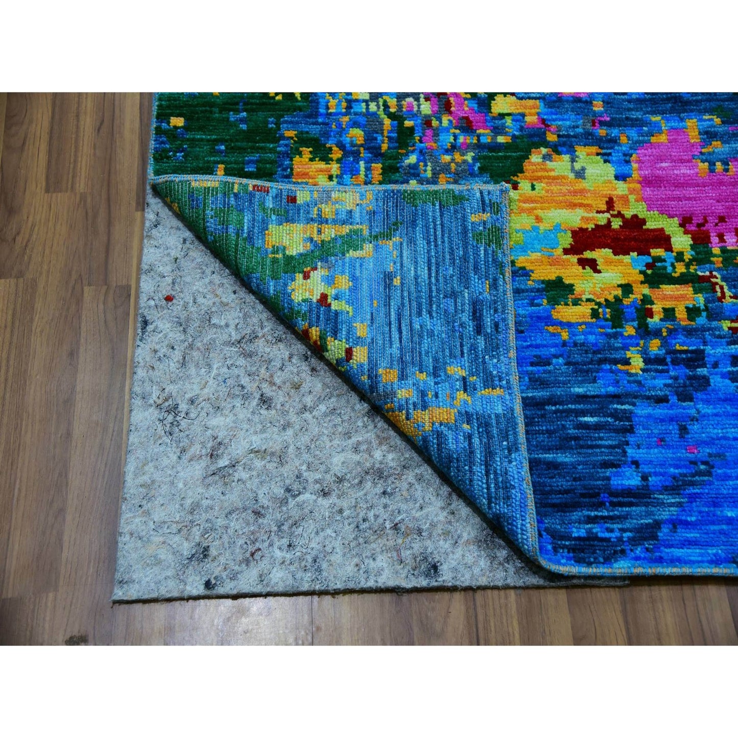 9'X11'9" Hot Pink Blue Modern Design Hand Knotted Pure Wool Oriental Rug