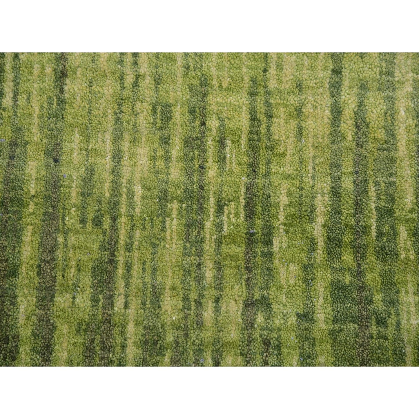 10'X14'4" Herbal Green Hand Knotted Vertical Ombre Design Soft Wool Rug