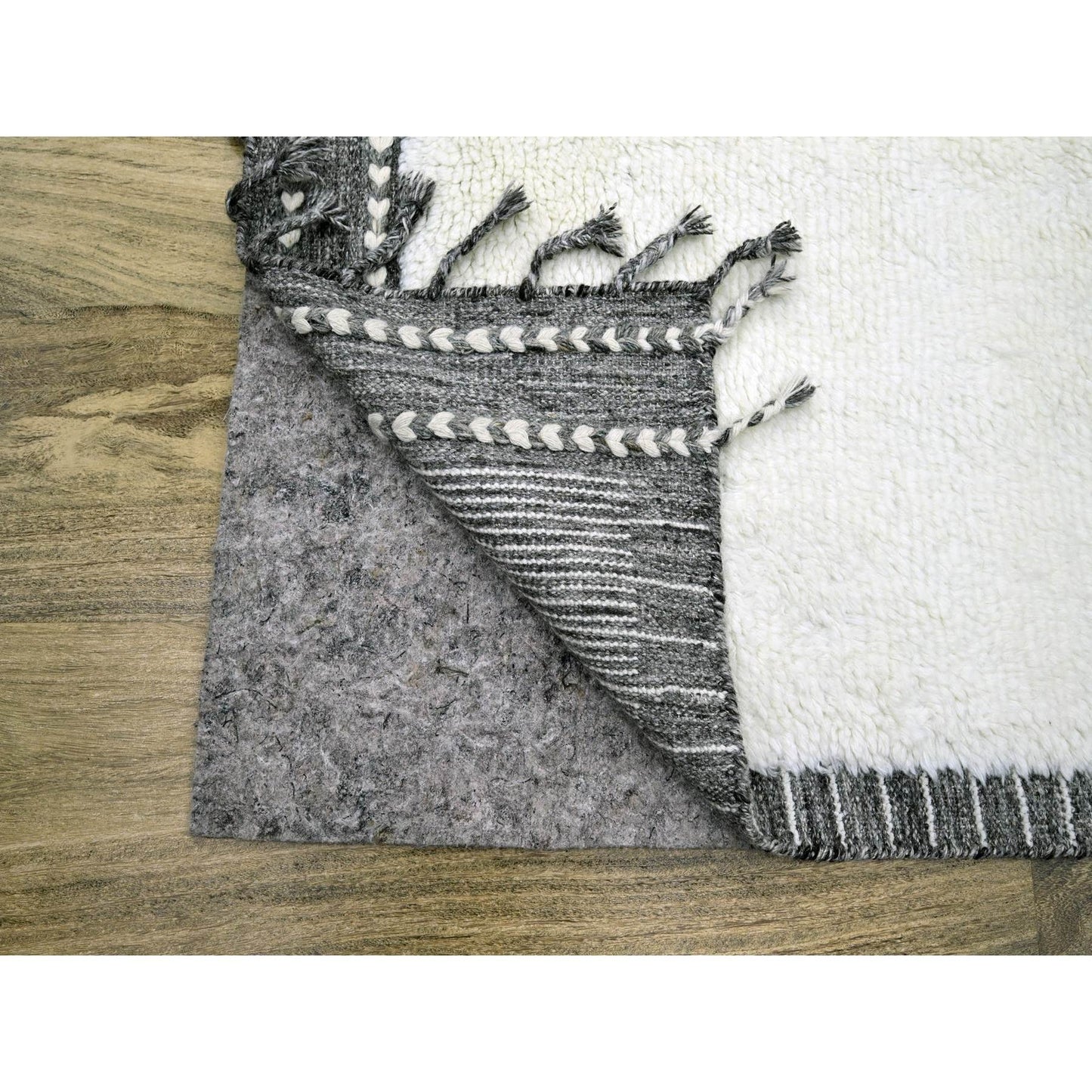 9'2"X12'1" White Moroccan Weave Geometric Design Wool Hand Knotted Rug
