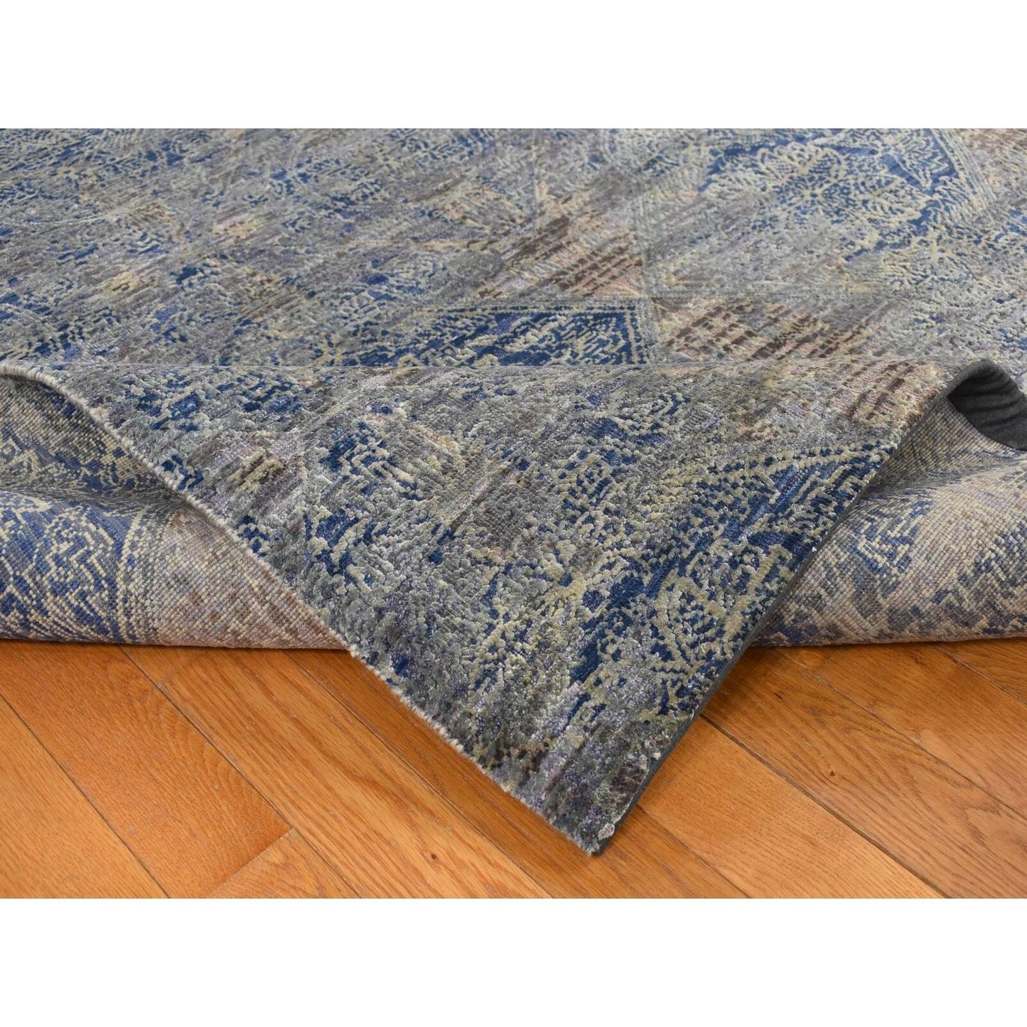 8'X10'2" Gray Erased Rossets Silk With Wool Hand Knotted Oriental Rug