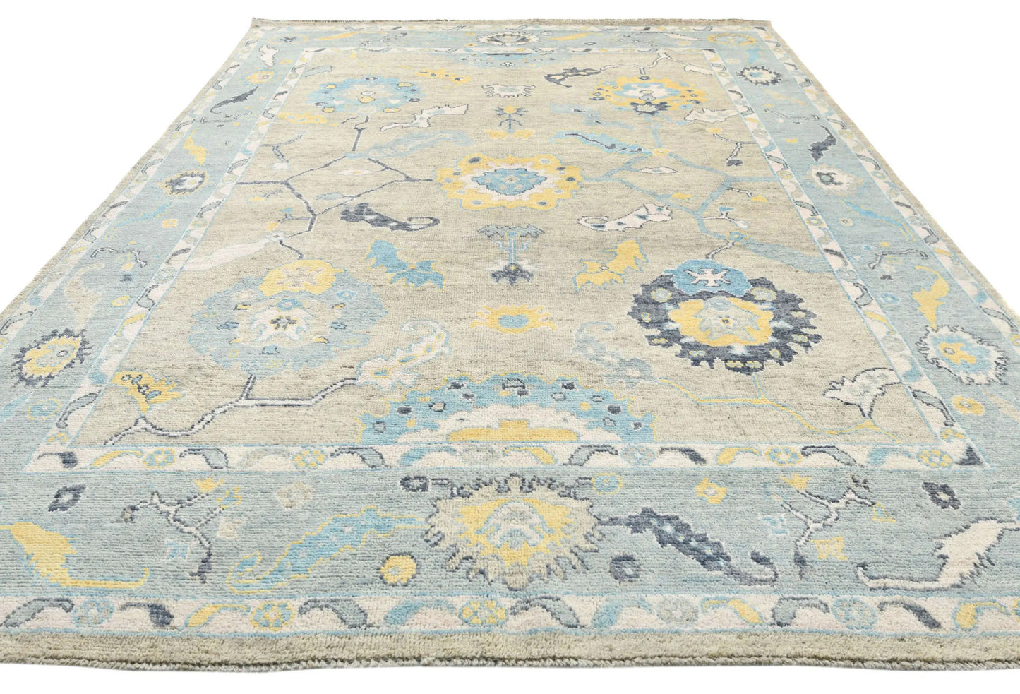 Hand-Knotted Oushak Oriental Rug Muted Brown